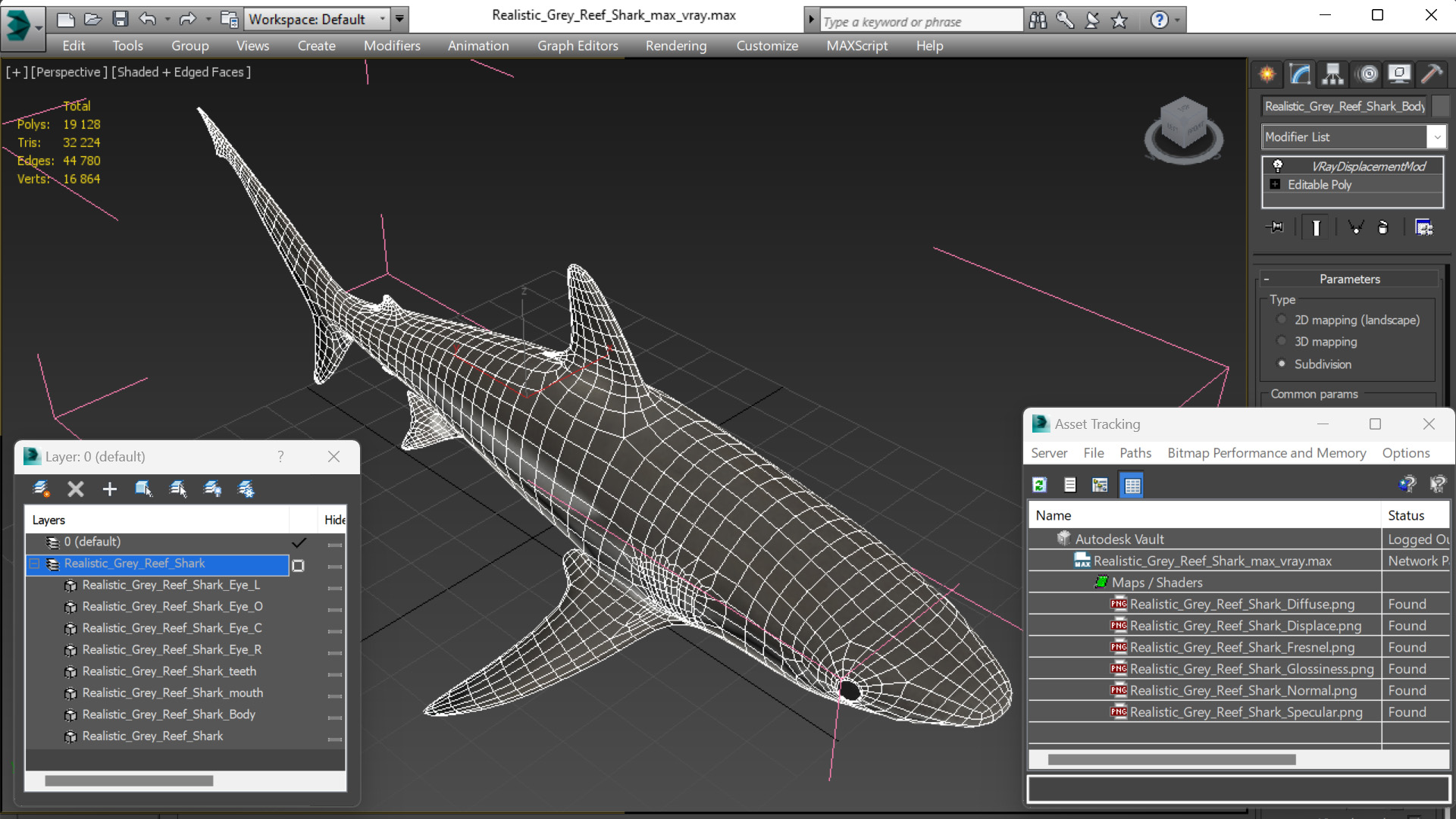3D model Realistic Grey Reef Shark