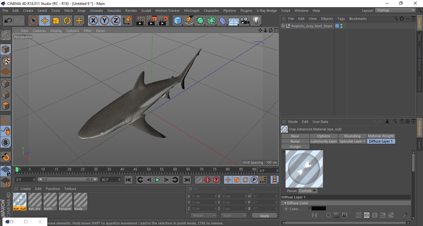 3D model Realistic Grey Reef Shark