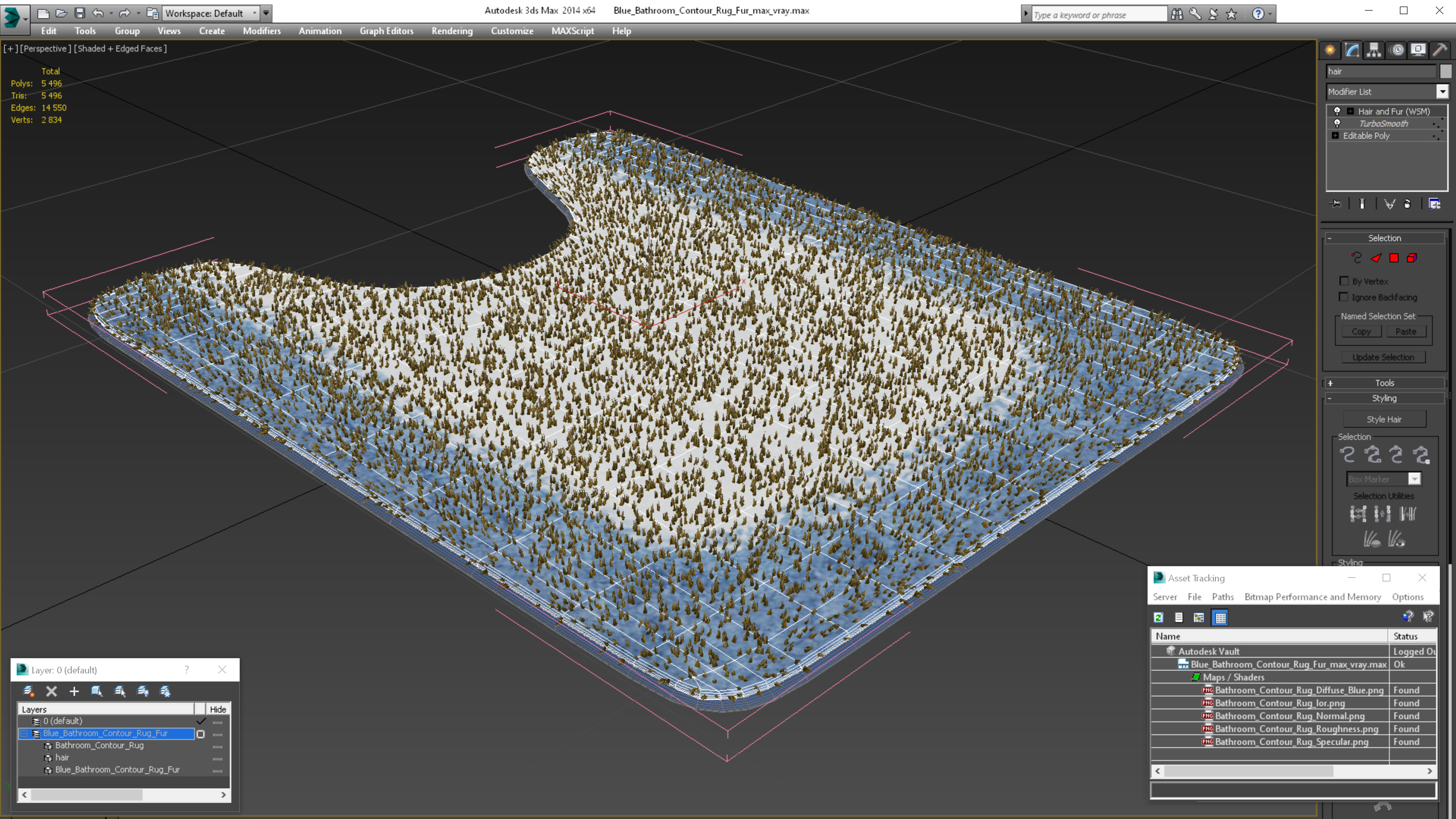Blue Bathroom Contour Rug Fur 3D model