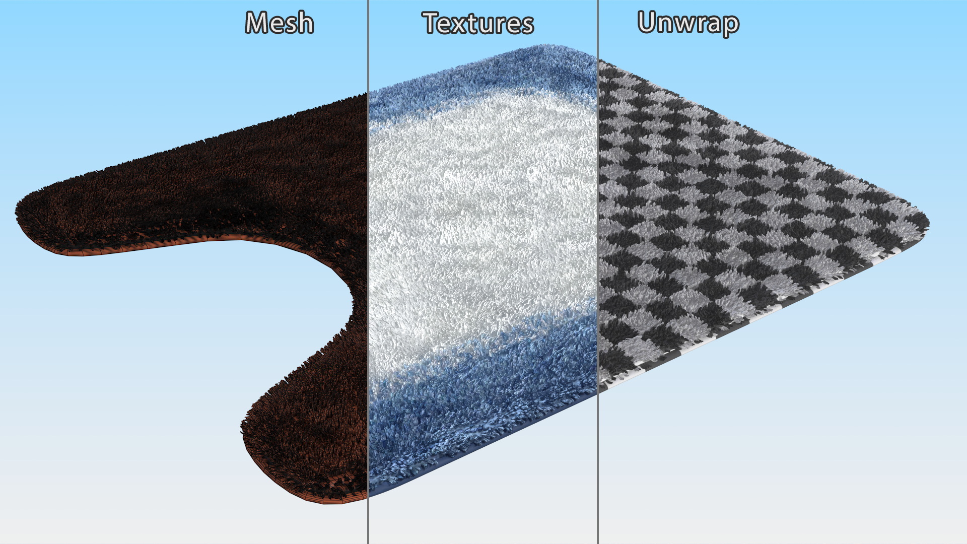 Blue Bathroom Contour Rug Fur 3D model
