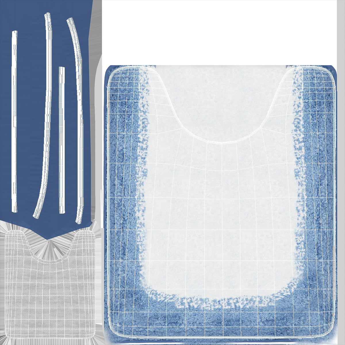 Blue Bathroom Contour Rug Fur 3D model