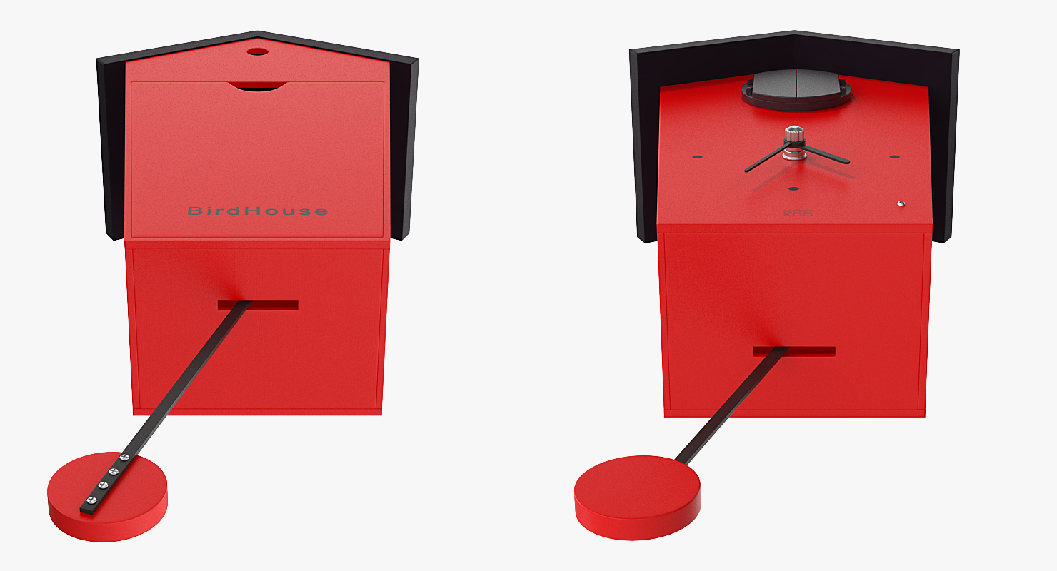 3D Automated Cuckoo Clock Red Rigged model
