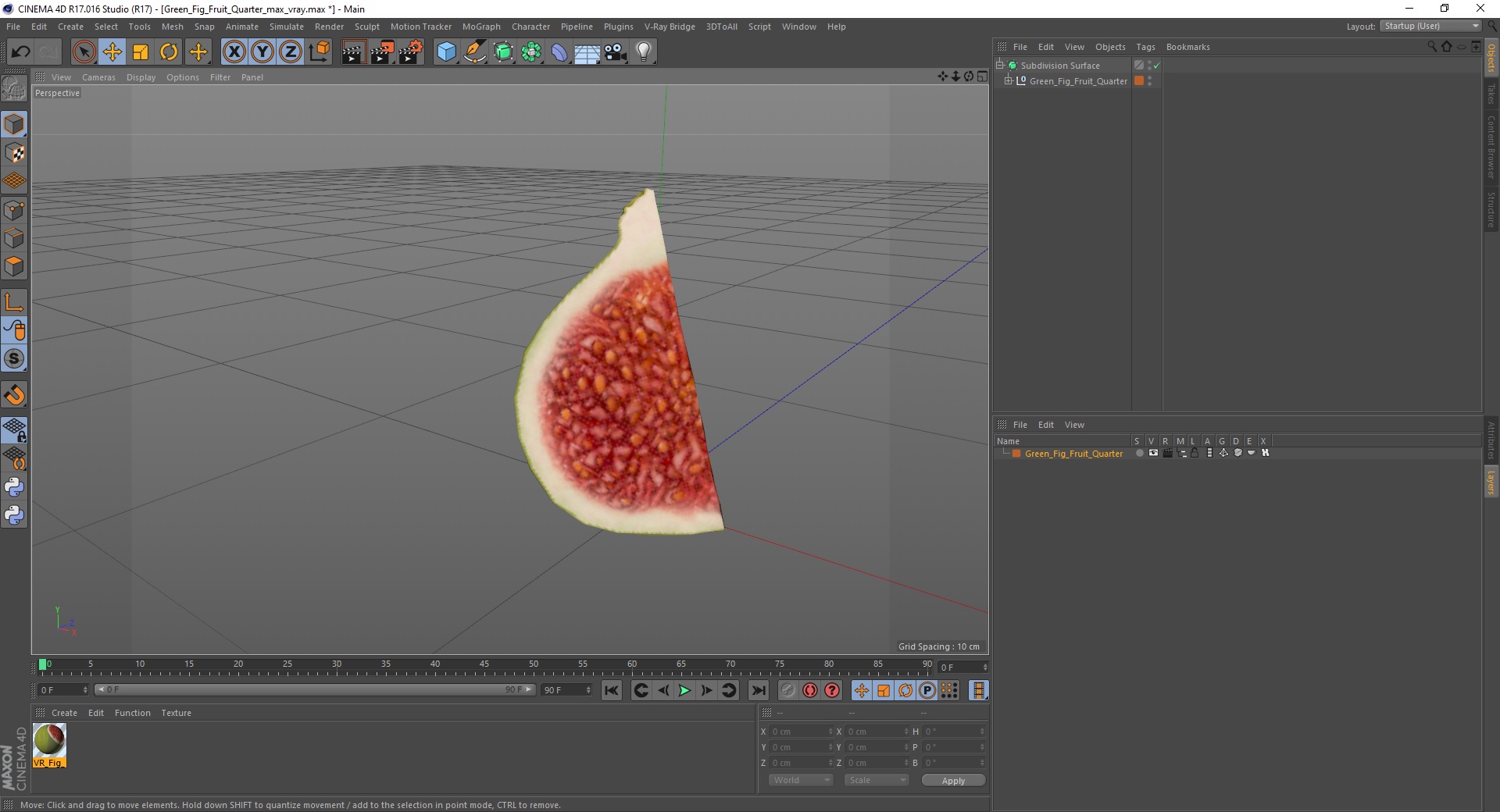 3D Green Fig Fruit Quarter model