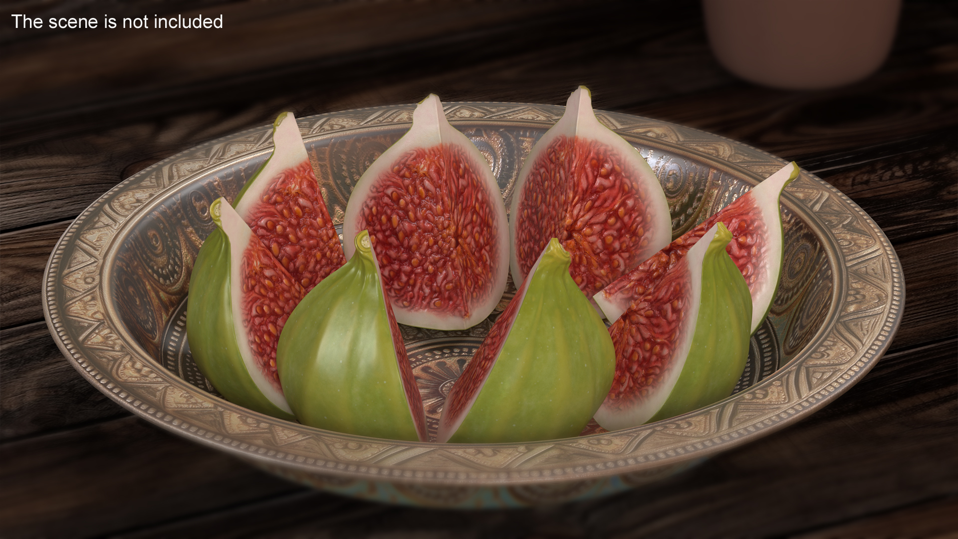 3D Green Fig Fruit Quarter model