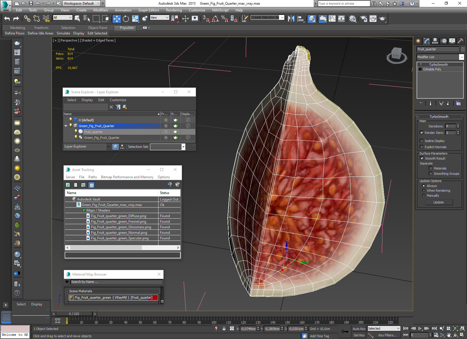 3D Green Fig Fruit Quarter model