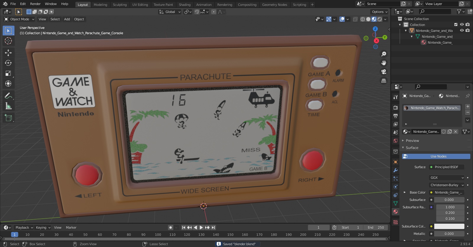 3D Nintendo Game and Watch Parachute Game Console