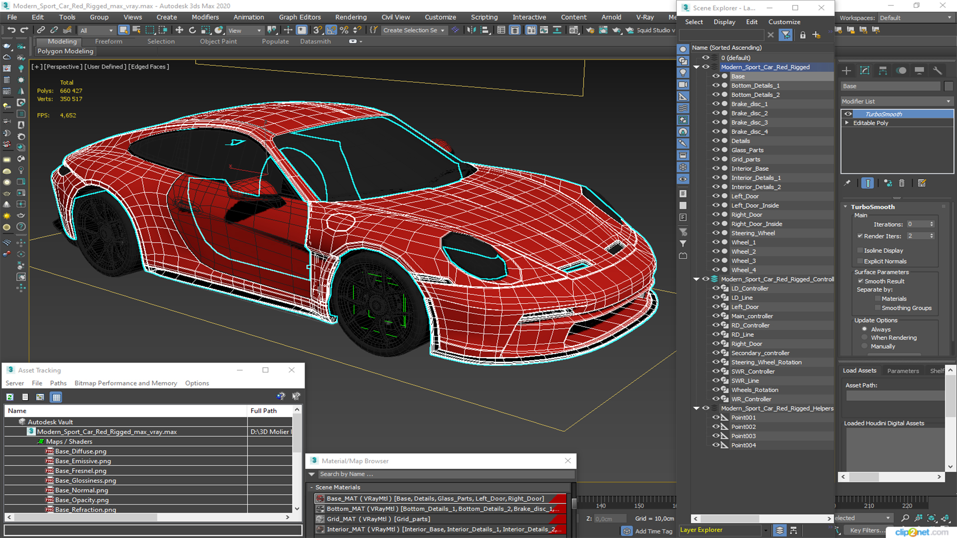 Modern Sport Car Red Rigged 3D