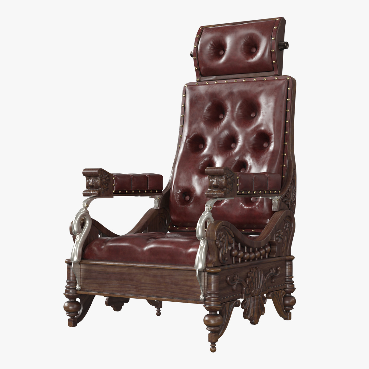 Vintage Steampunk Chair with Padded Leather 3D model preview