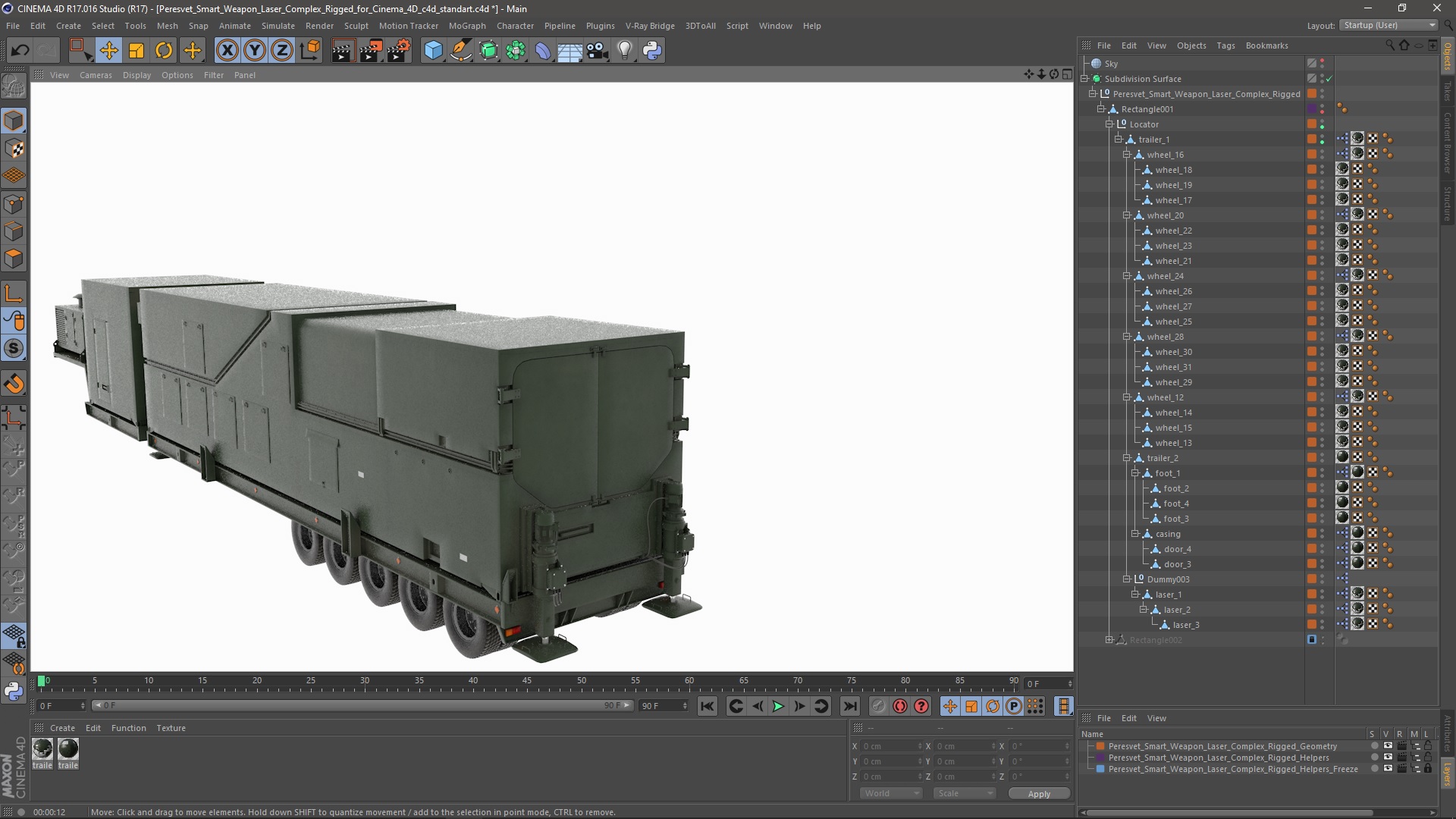 3D Peresvet Smart Weapon Laser Complex Rigged for Cinema 4D