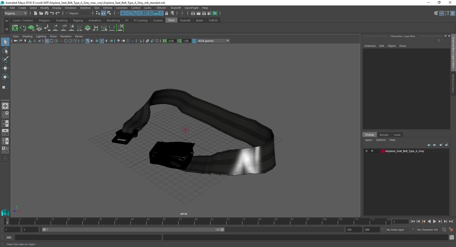 3D model Airplane Seat Belt Type A Grey