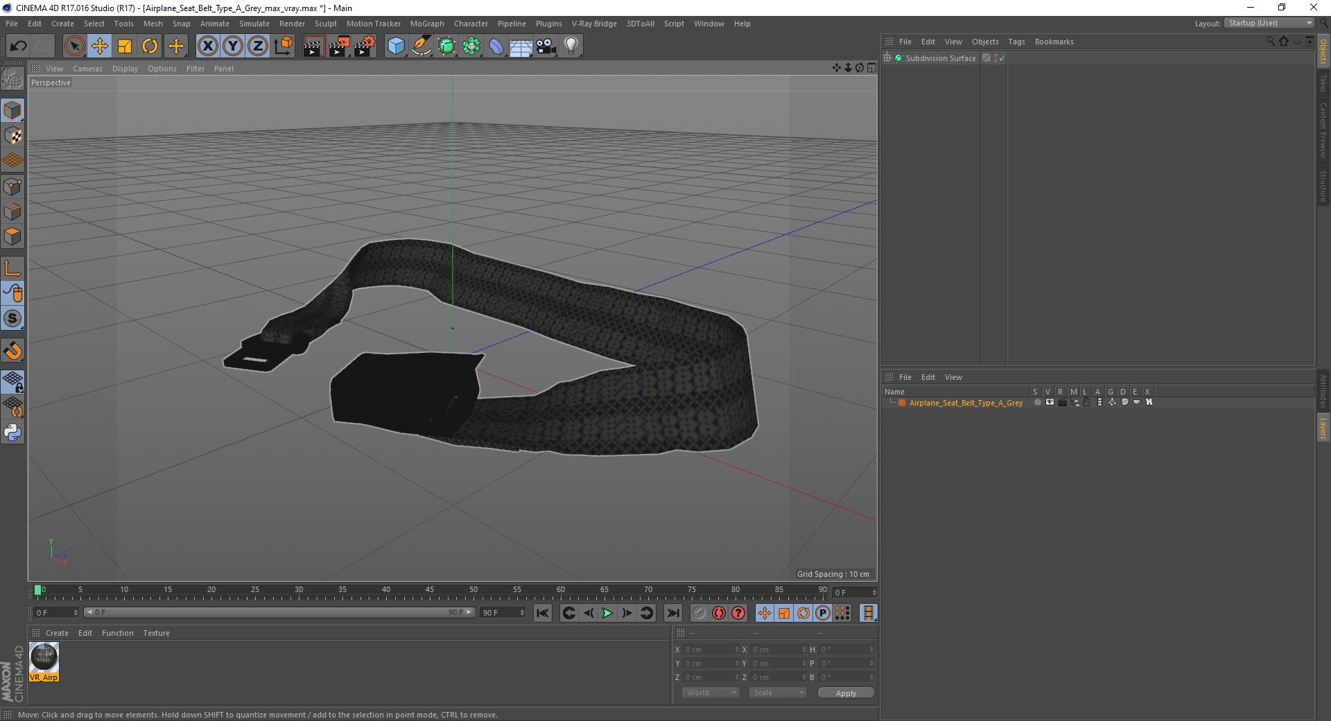 3D model Airplane Seat Belt Type A Grey