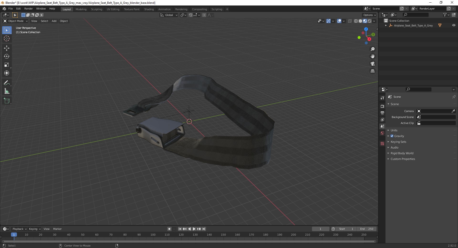 3D model Airplane Seat Belt Type A Grey