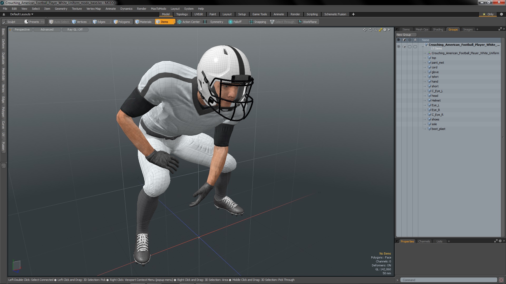 3D Crouching American Football Player White Uniform model