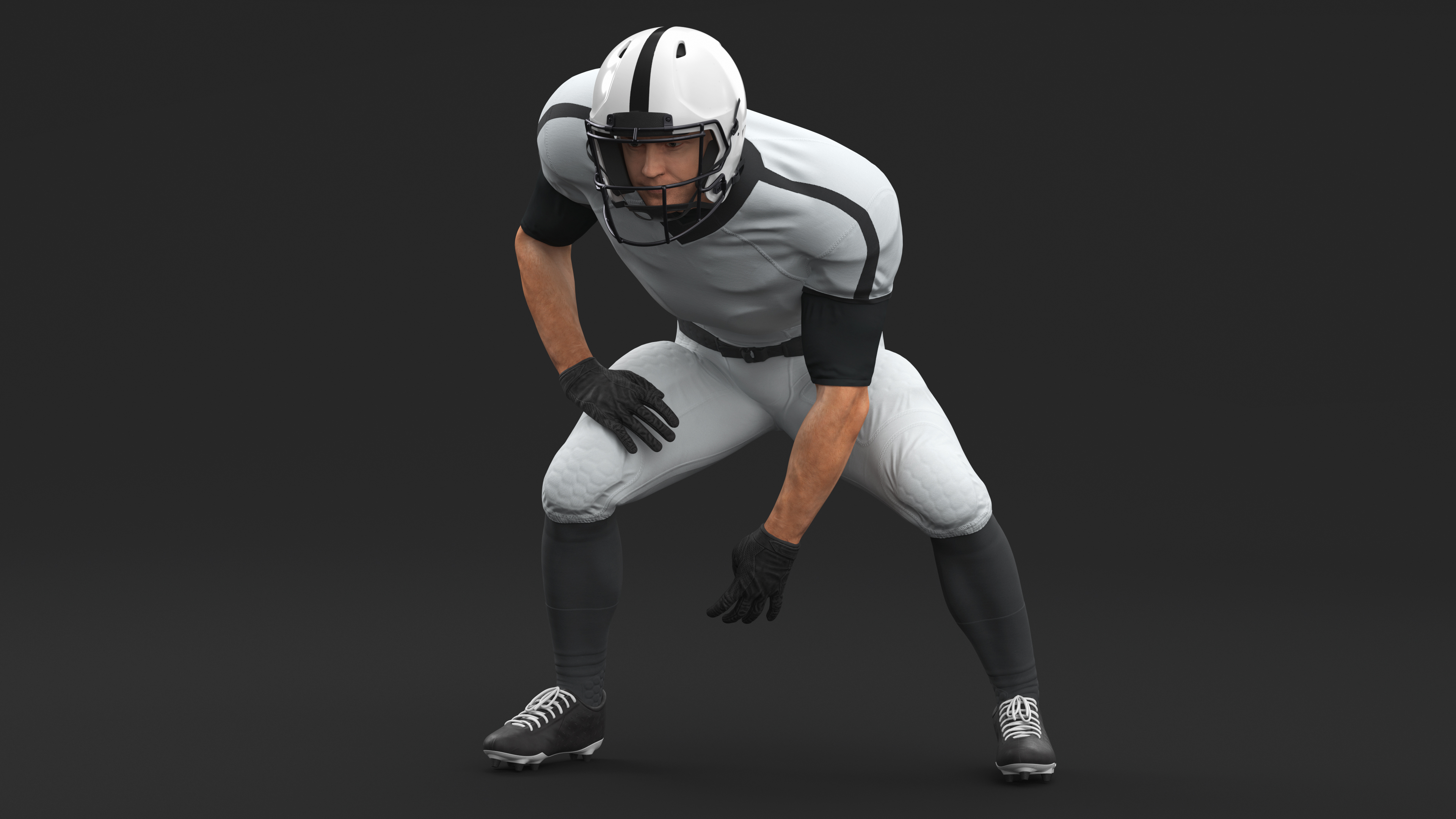 3D Crouching American Football Player White Uniform model
