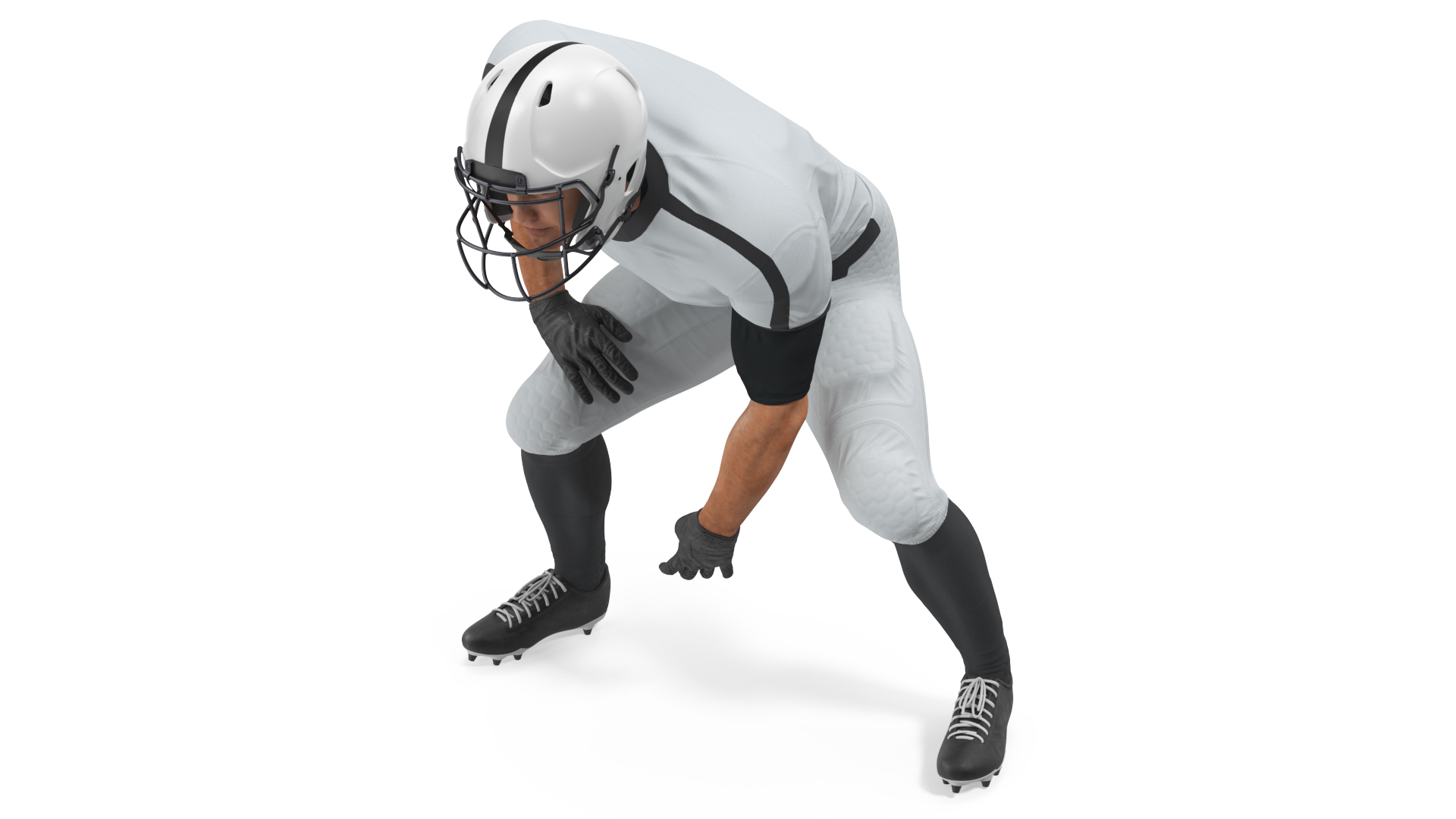 3D Crouching American Football Player White Uniform model
