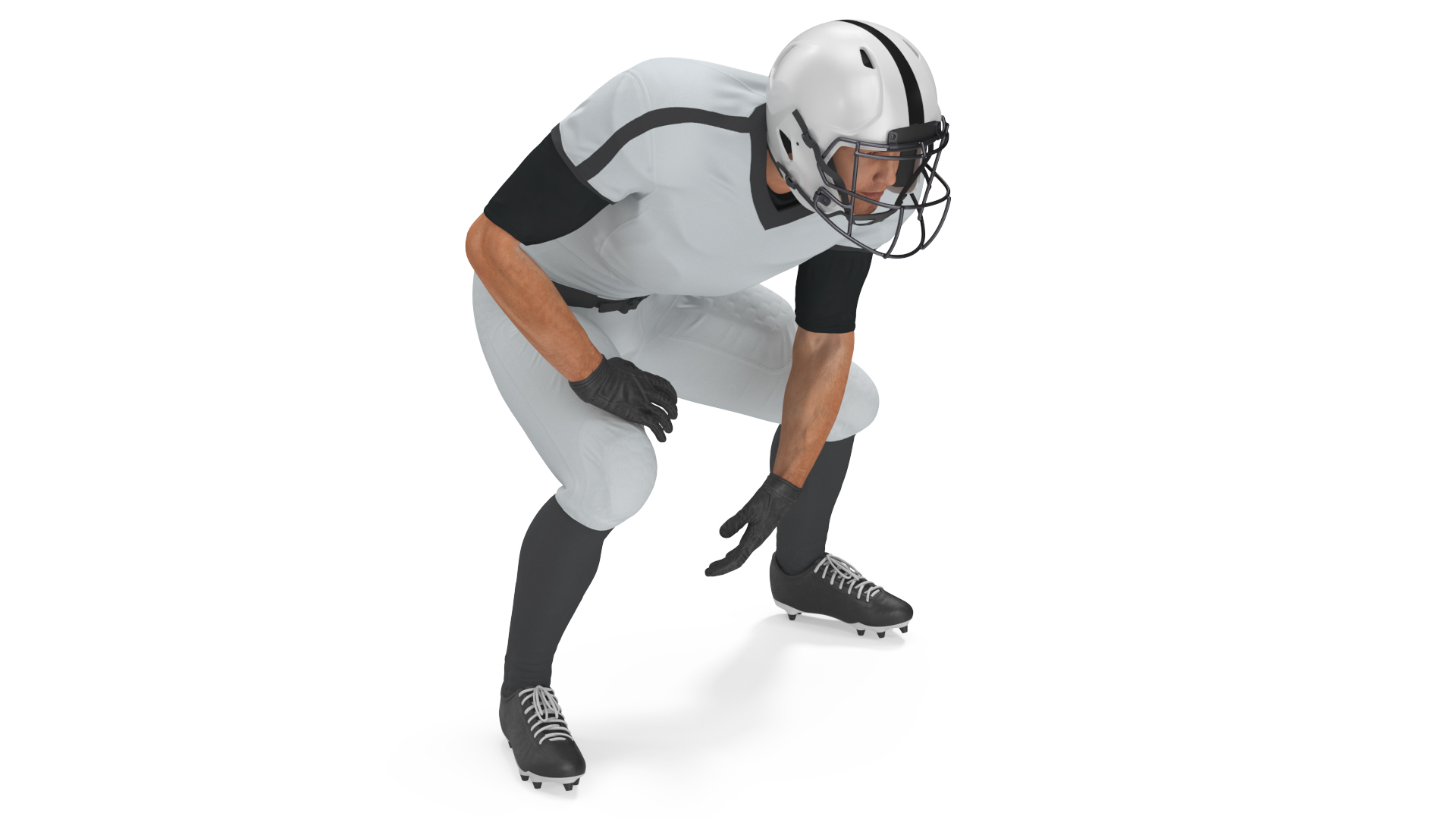 3D Crouching American Football Player White Uniform model