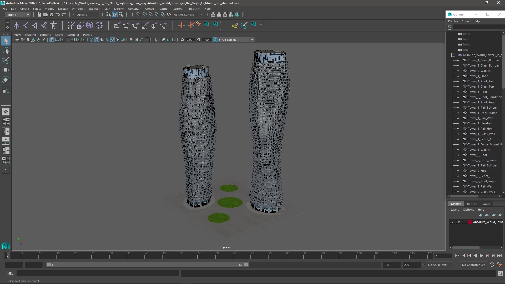 Absolute World Towers in the Night Lightning 3D model