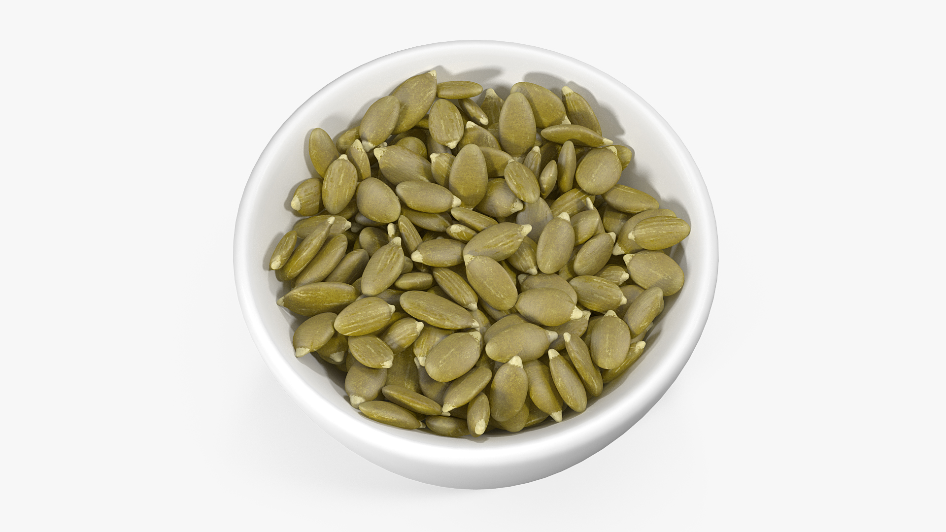3D Peeled Pumpkin Seeds in a Ceramic Bowl model