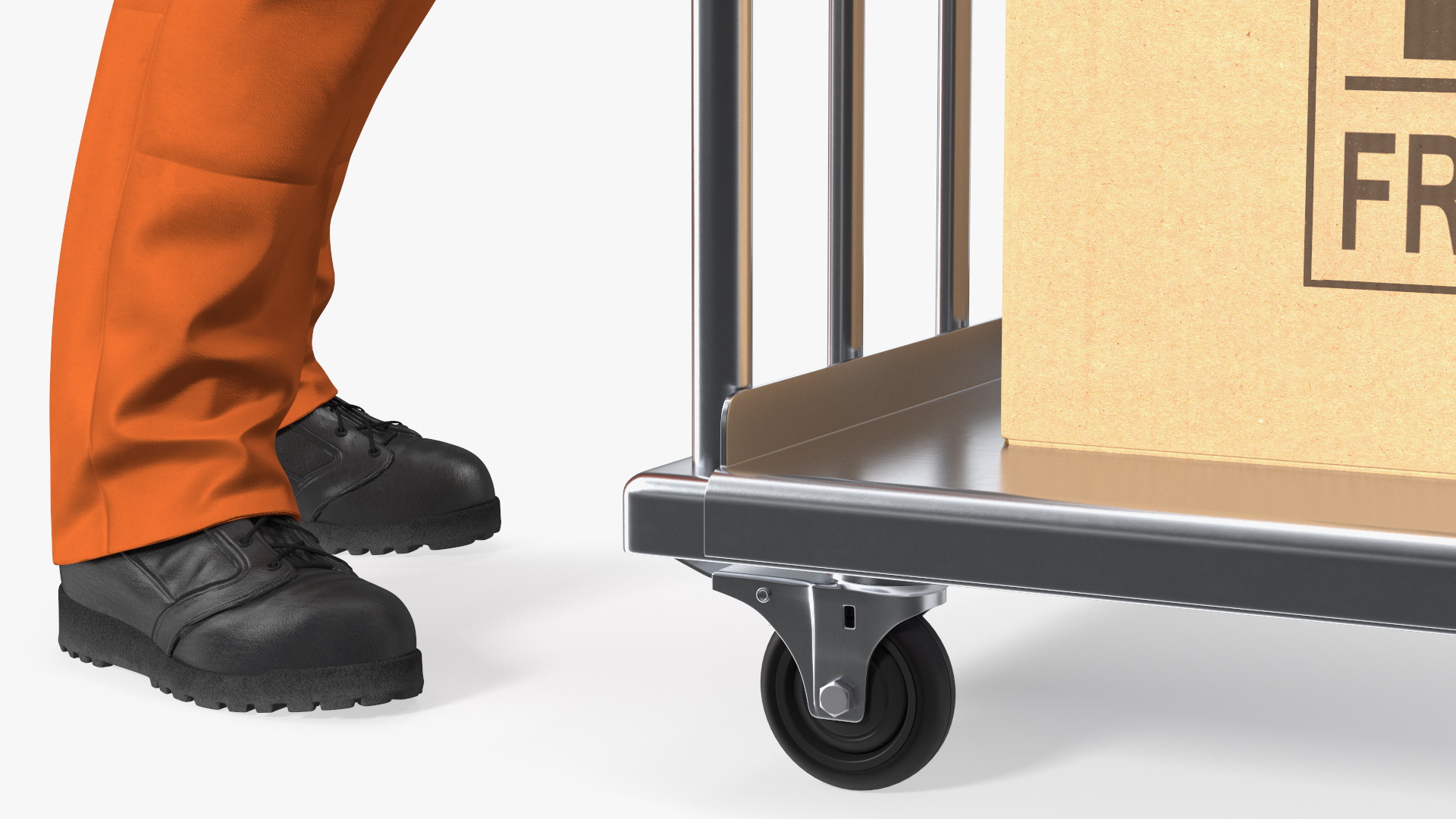 3D Worker with Trolley Platform High Railing Cardboard Boxes Rigged Fur model
