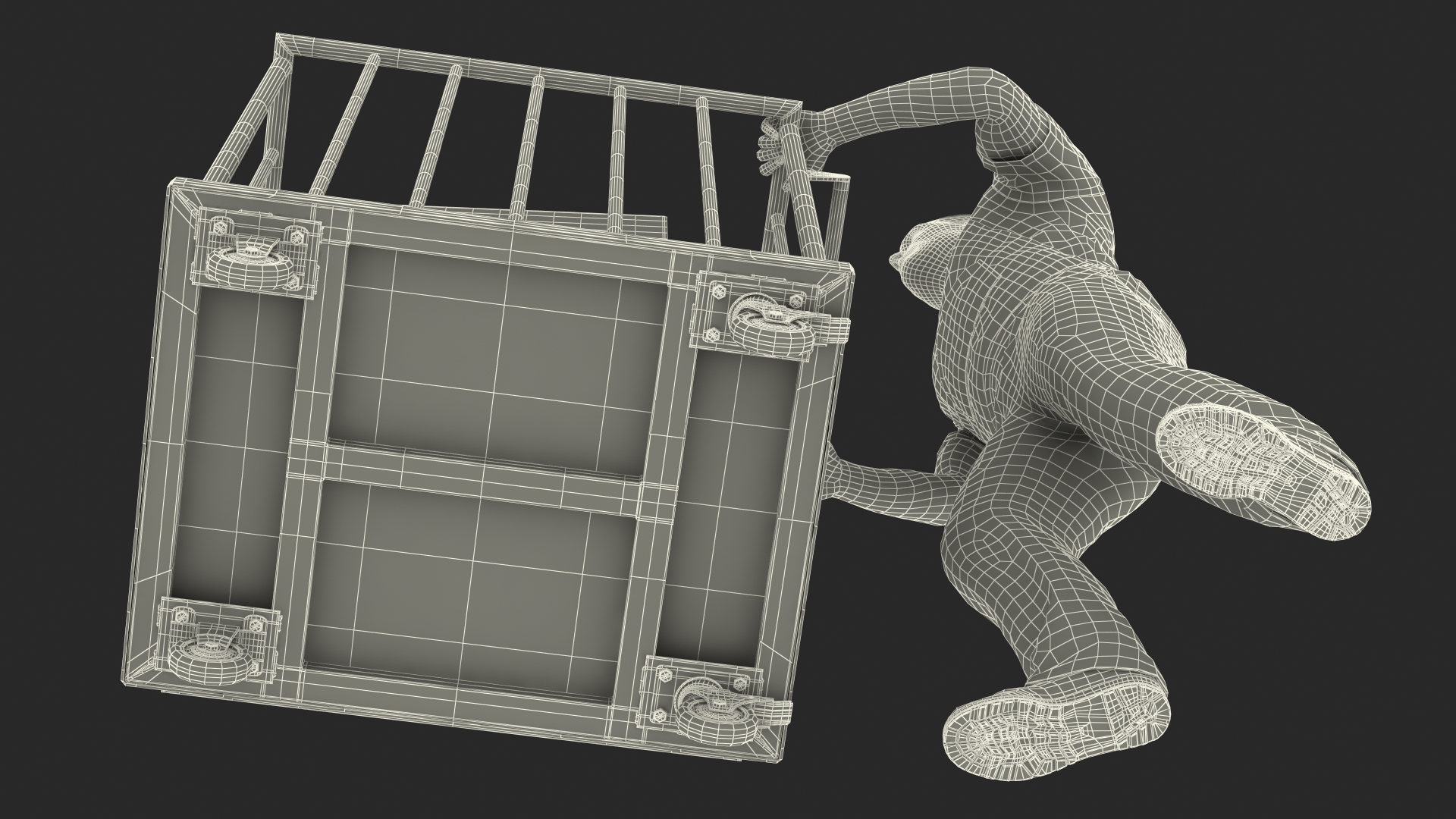 3D Worker with Trolley Platform High Railing Cardboard Boxes Rigged Fur model
