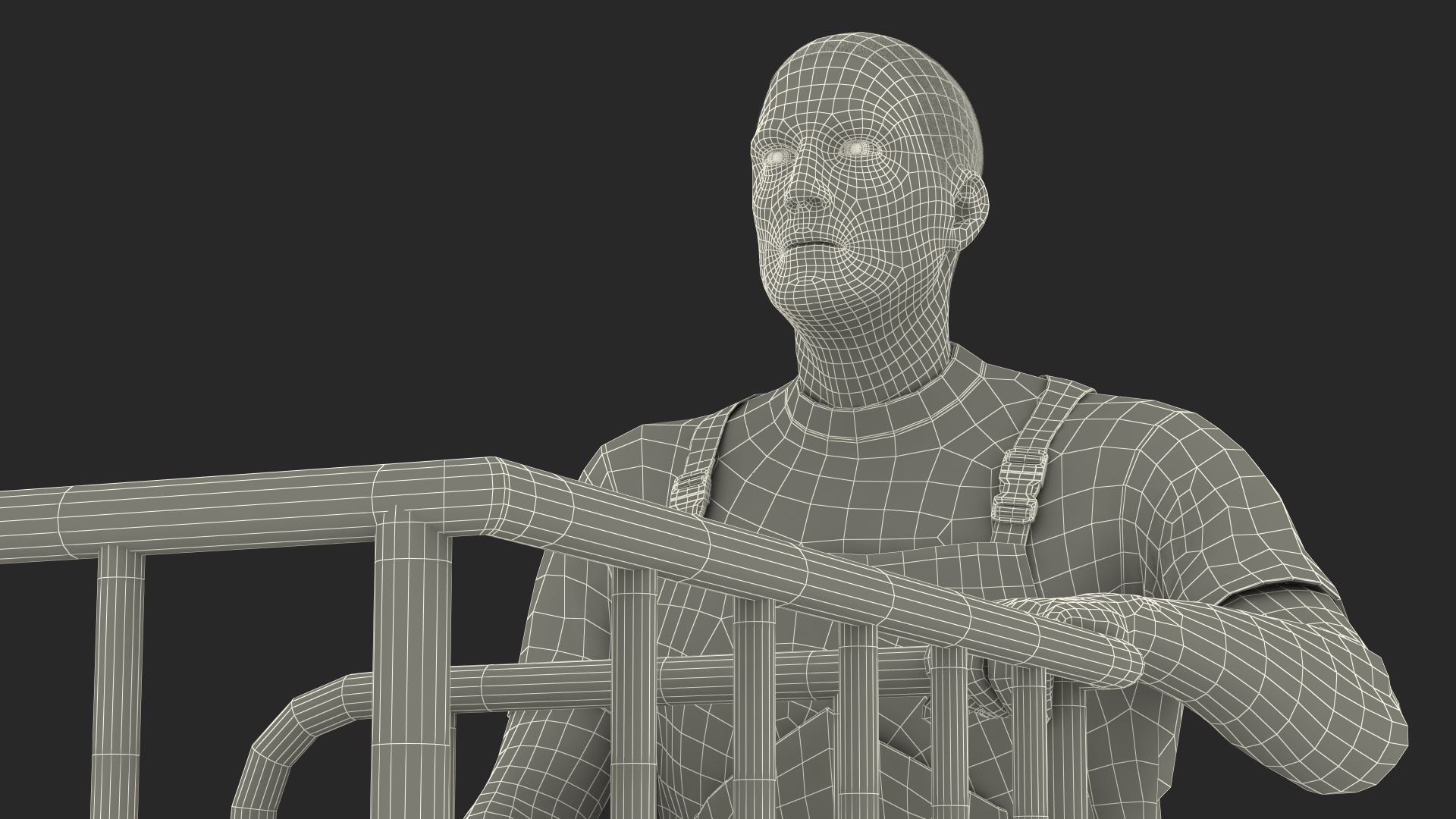 3D Worker with Trolley Platform High Railing Cardboard Boxes Rigged Fur model