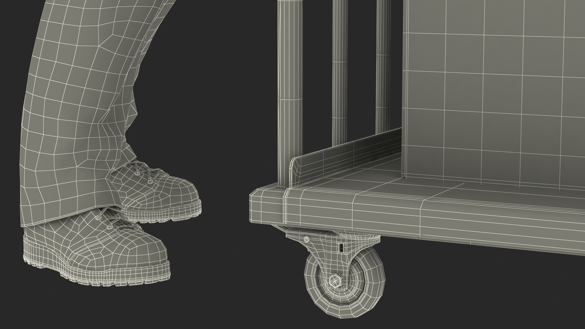 3D Worker with Trolley Platform High Railing Cardboard Boxes Rigged Fur model