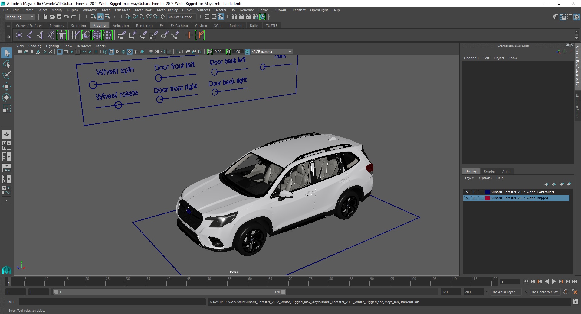 Subaru Forester 2022 White Rigged for Maya 3D
