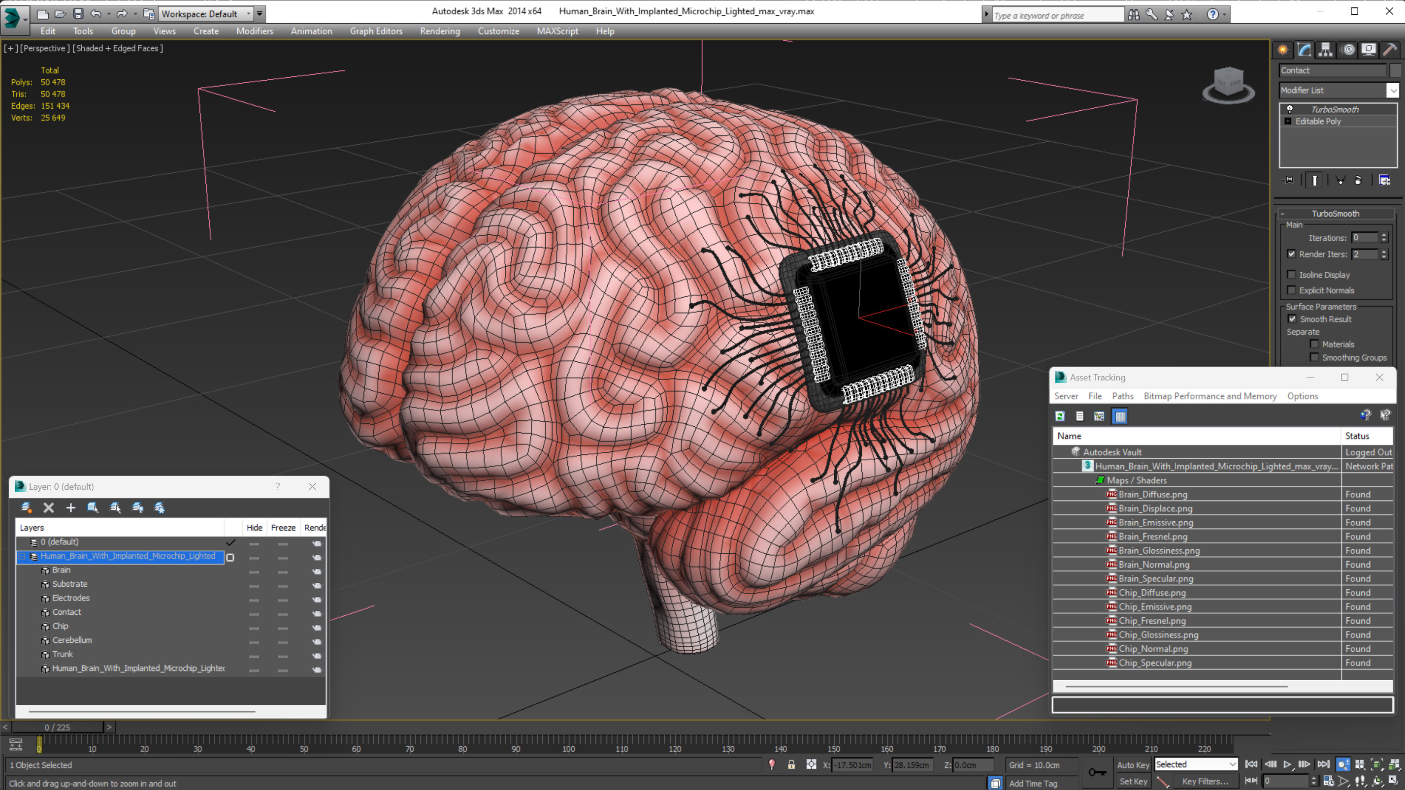 Human Brain With Implanted Microchip Lighted 3D model
