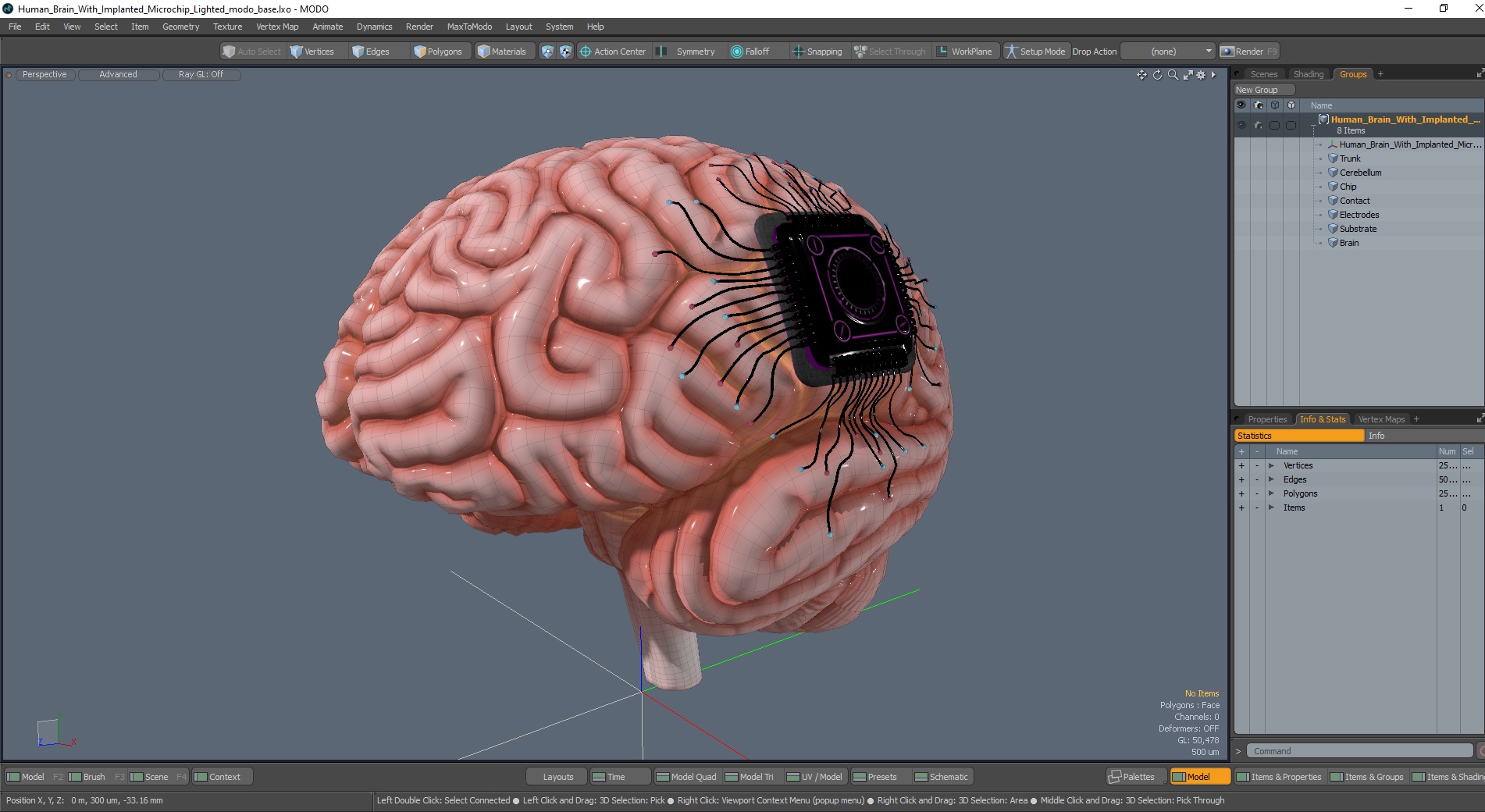 Human Brain With Implanted Microchip Lighted 3D model