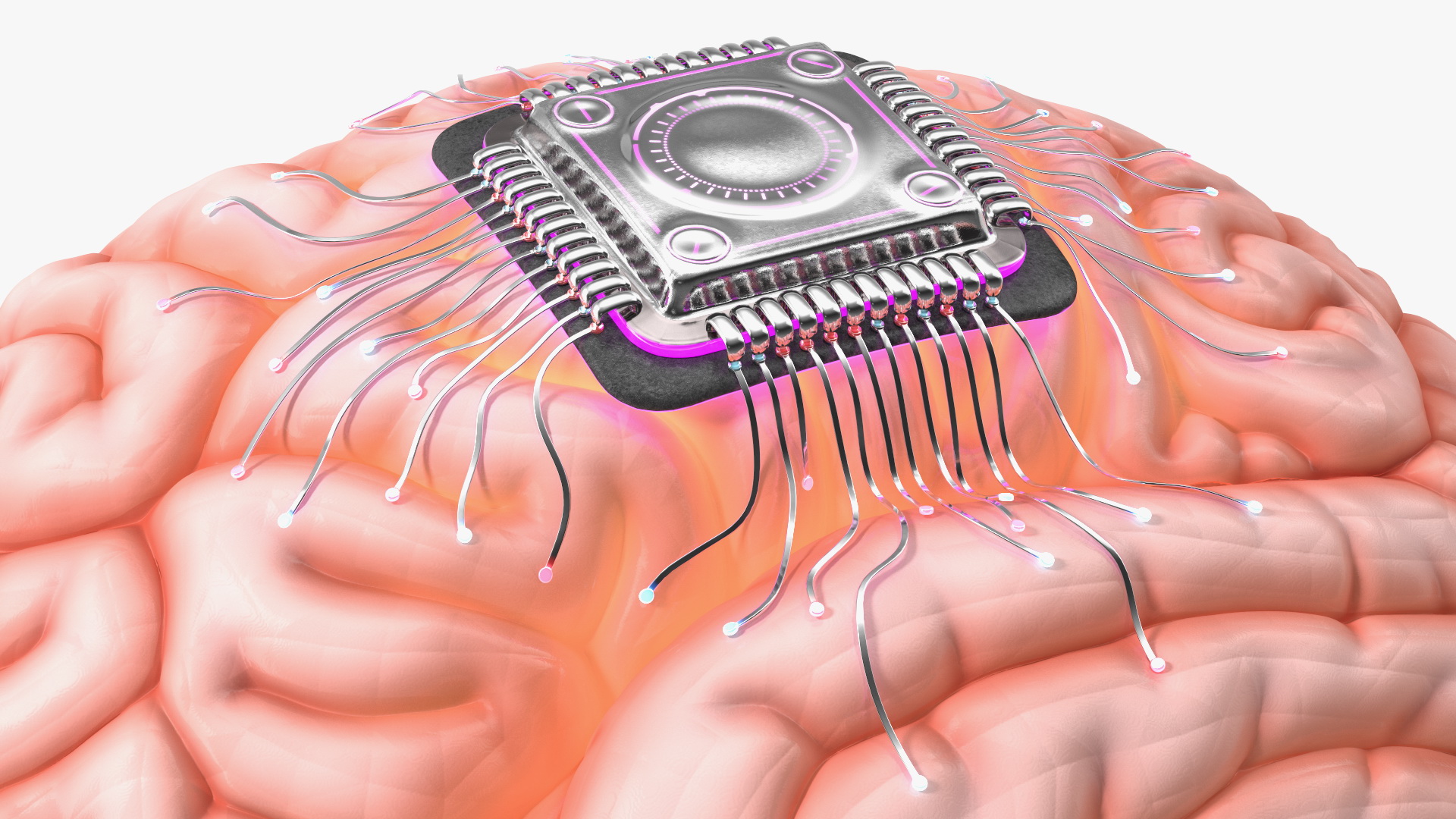 Human Brain With Implanted Microchip Lighted 3D model