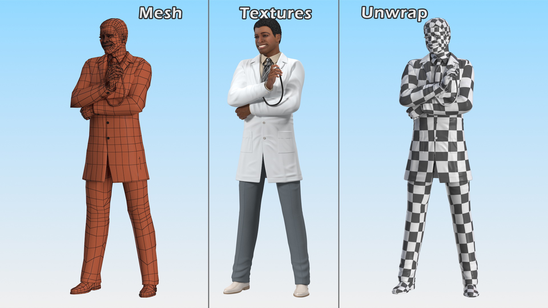 Light Skin Black Man wearing Lab Coat 3D