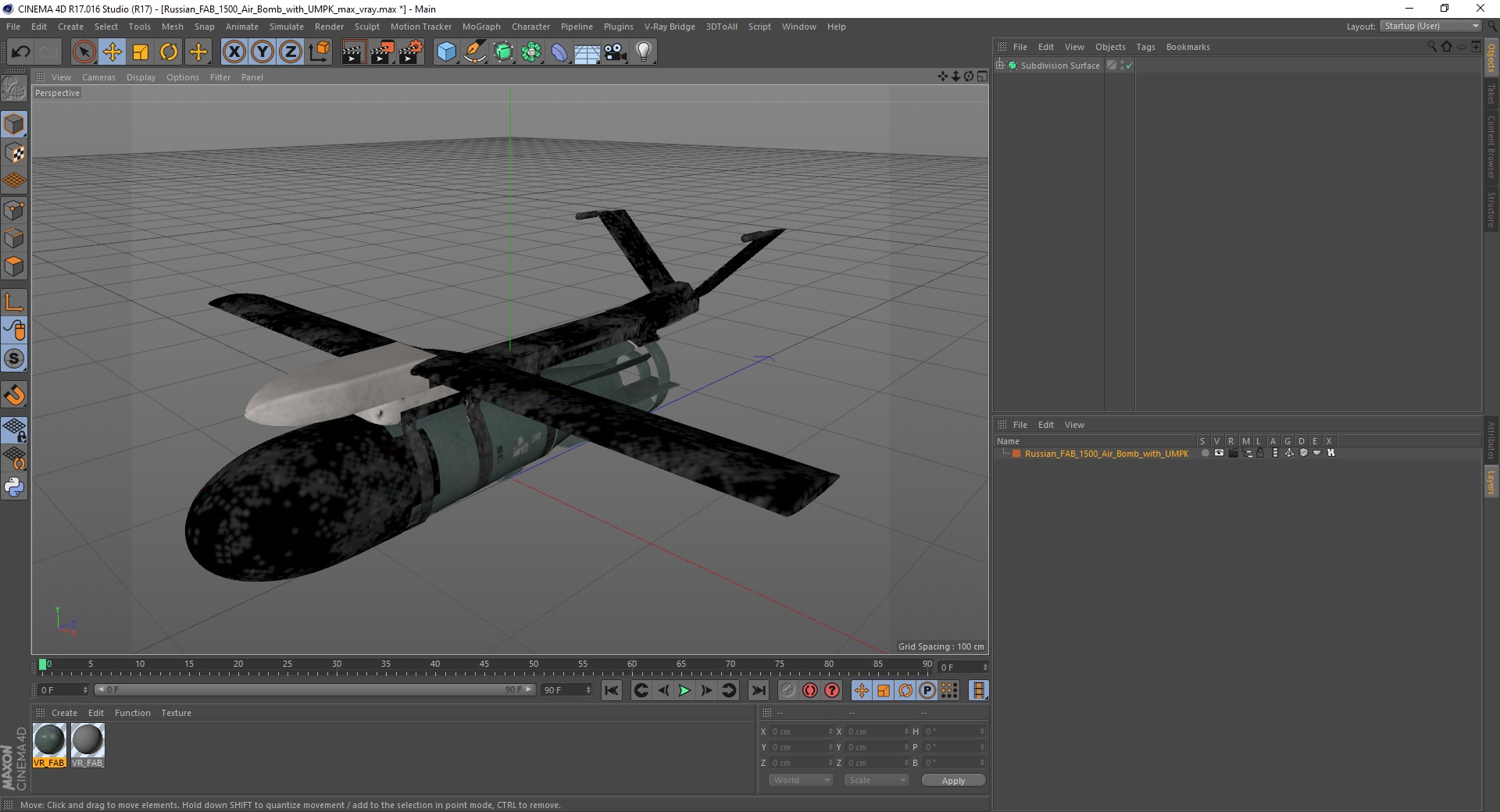 3D model Russian FAB 1500 Air Bomb with UMPK