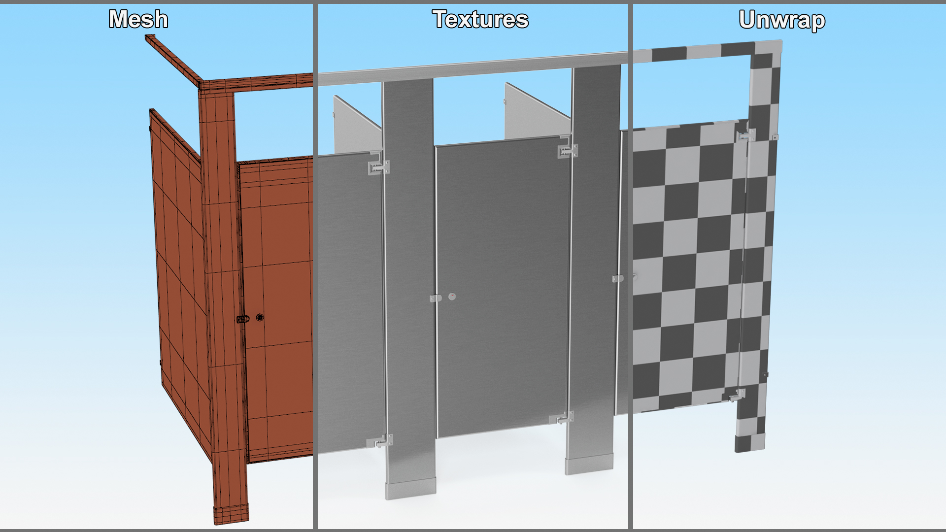 3D Bathroom Partitions Metallic model