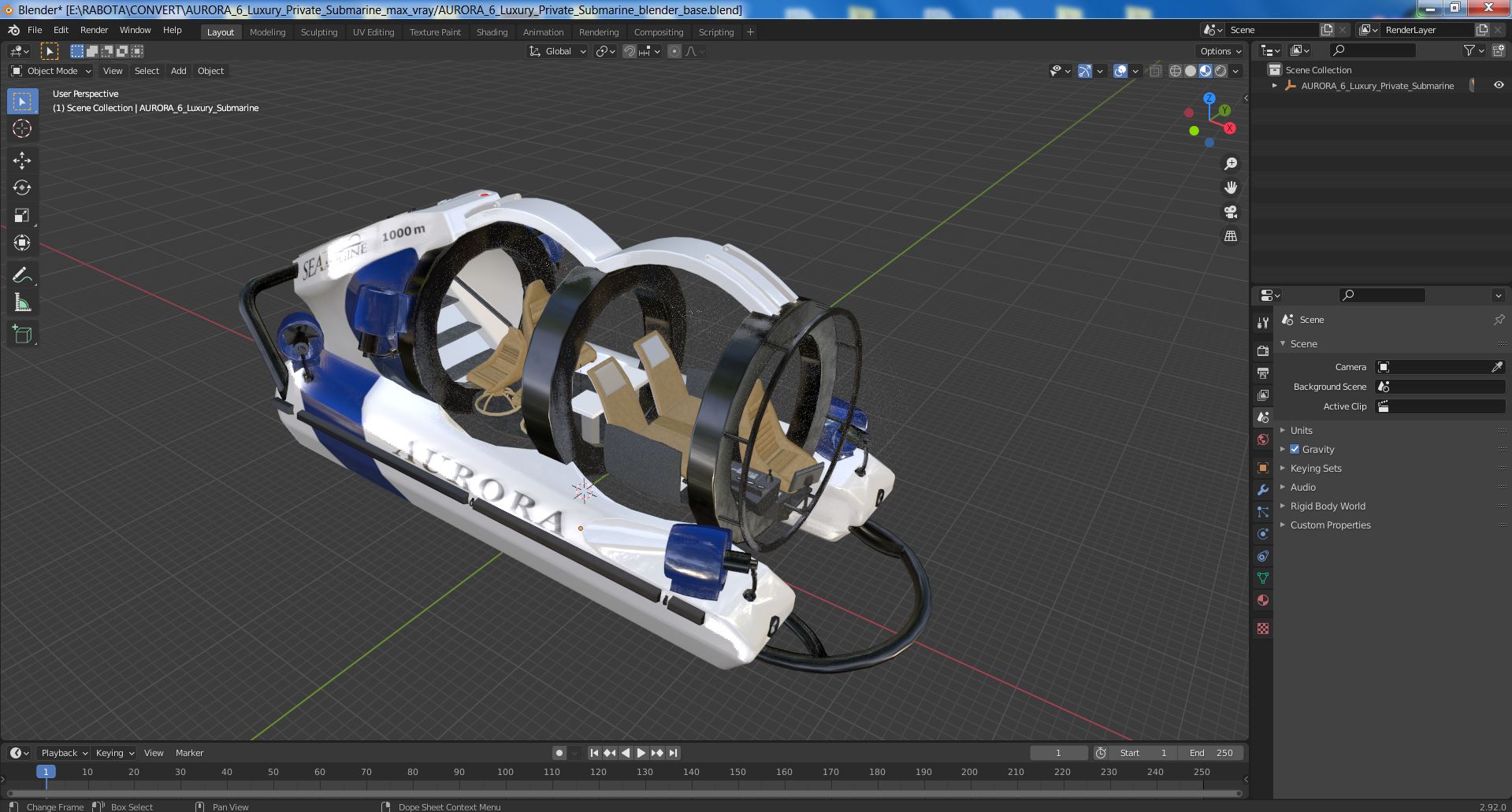 3D AURORA 6 Luxury Private Submarine model