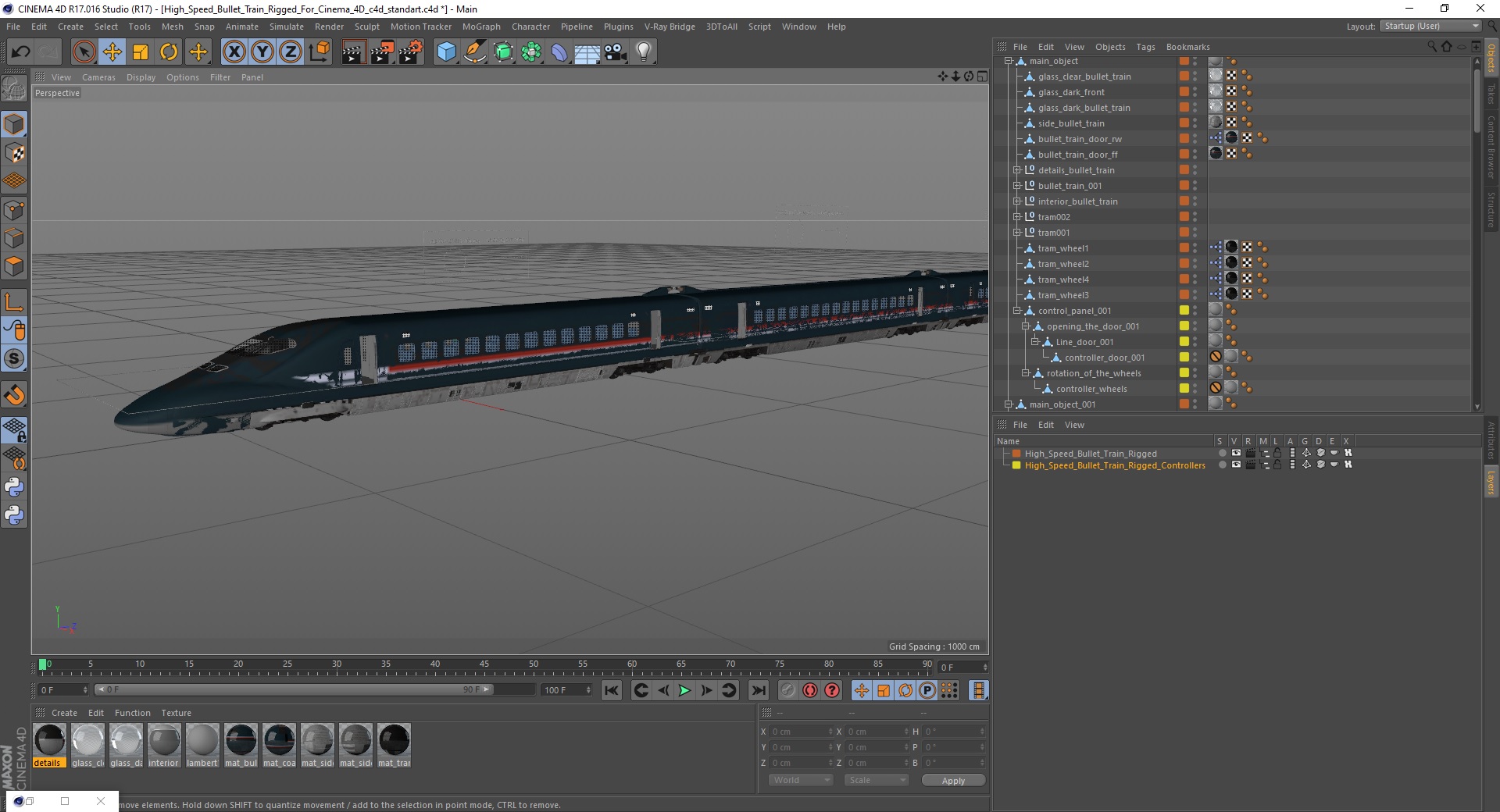 High Speed Bullet Train Rigged for Cinema 4D 3D model