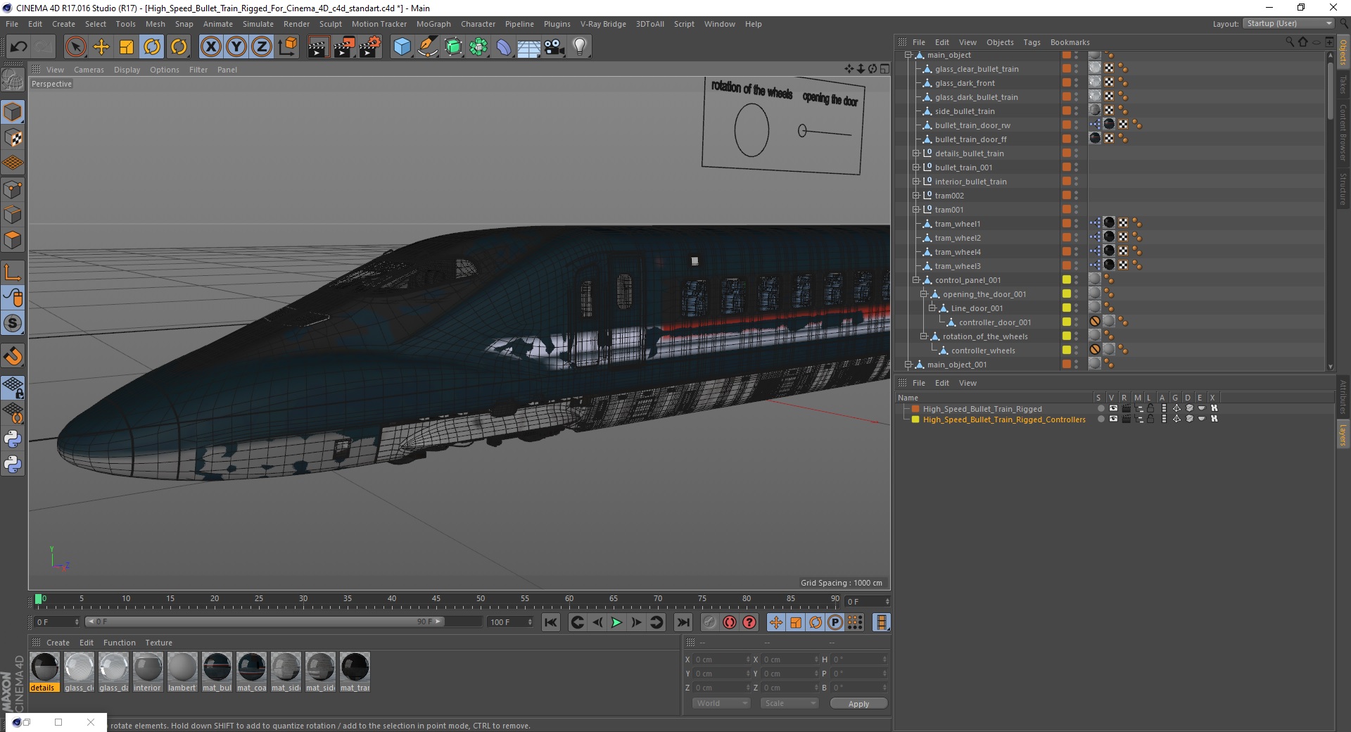 High Speed Bullet Train Rigged for Cinema 4D 3D model
