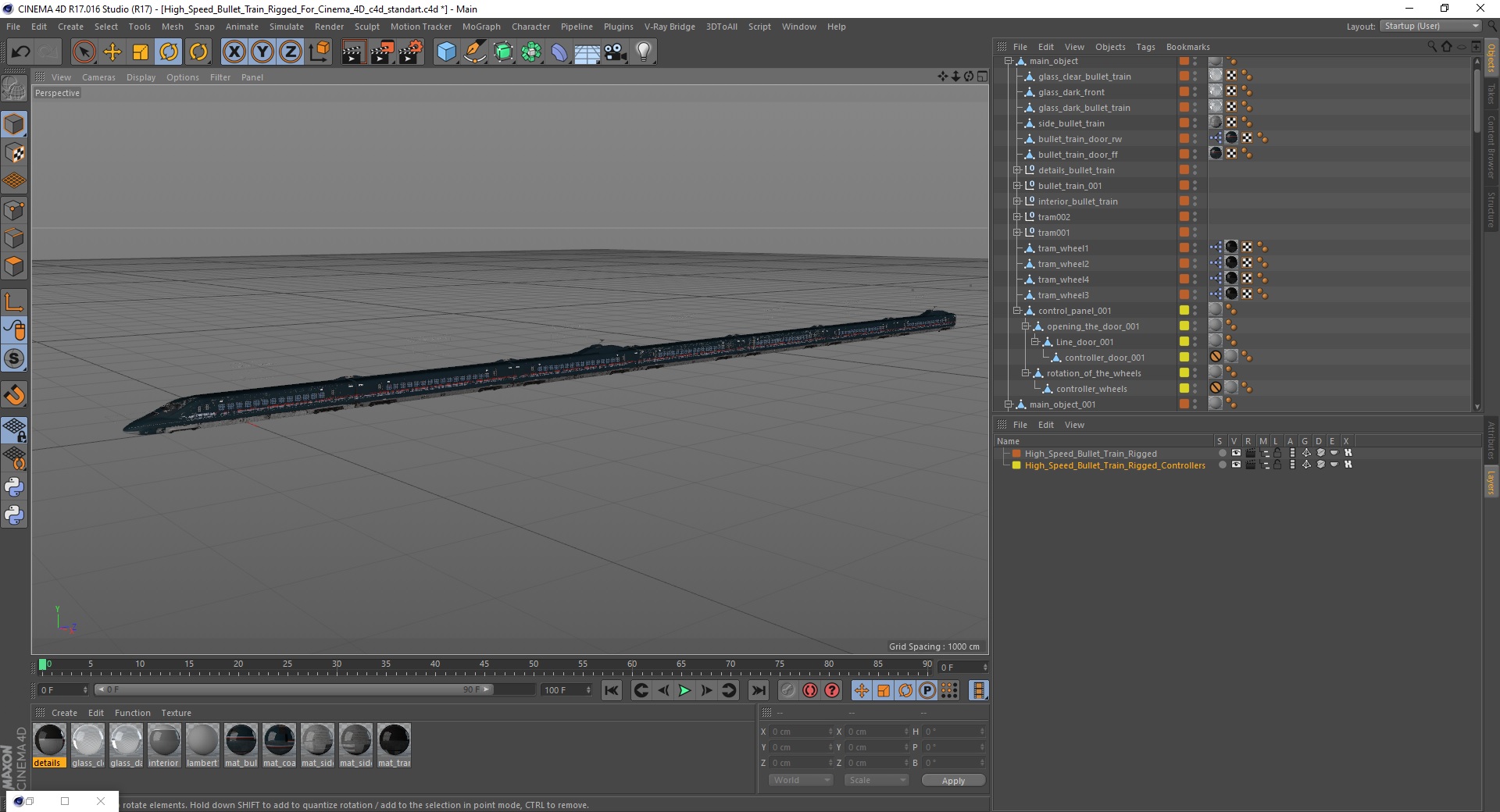 High Speed Bullet Train Rigged for Cinema 4D 3D model