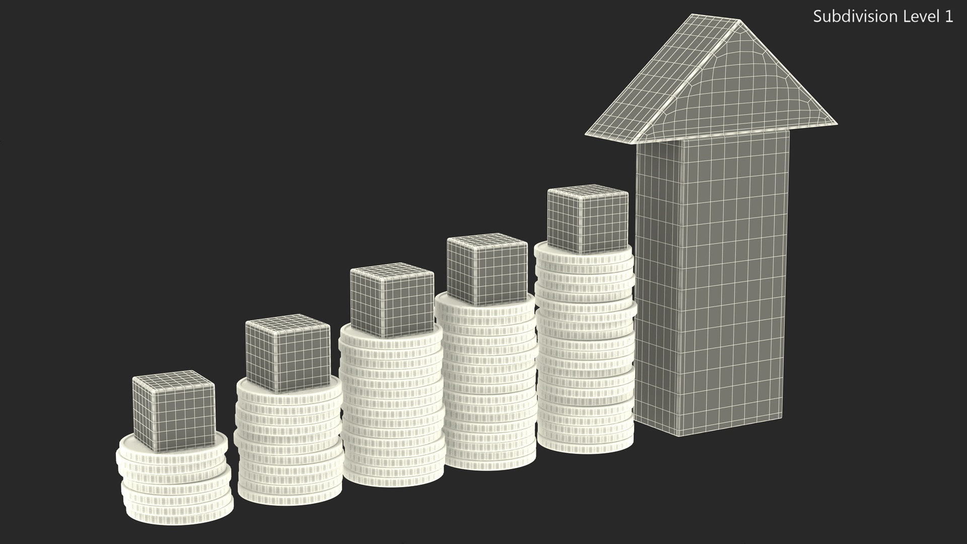 3D Stacked Coins with Letter Cubes