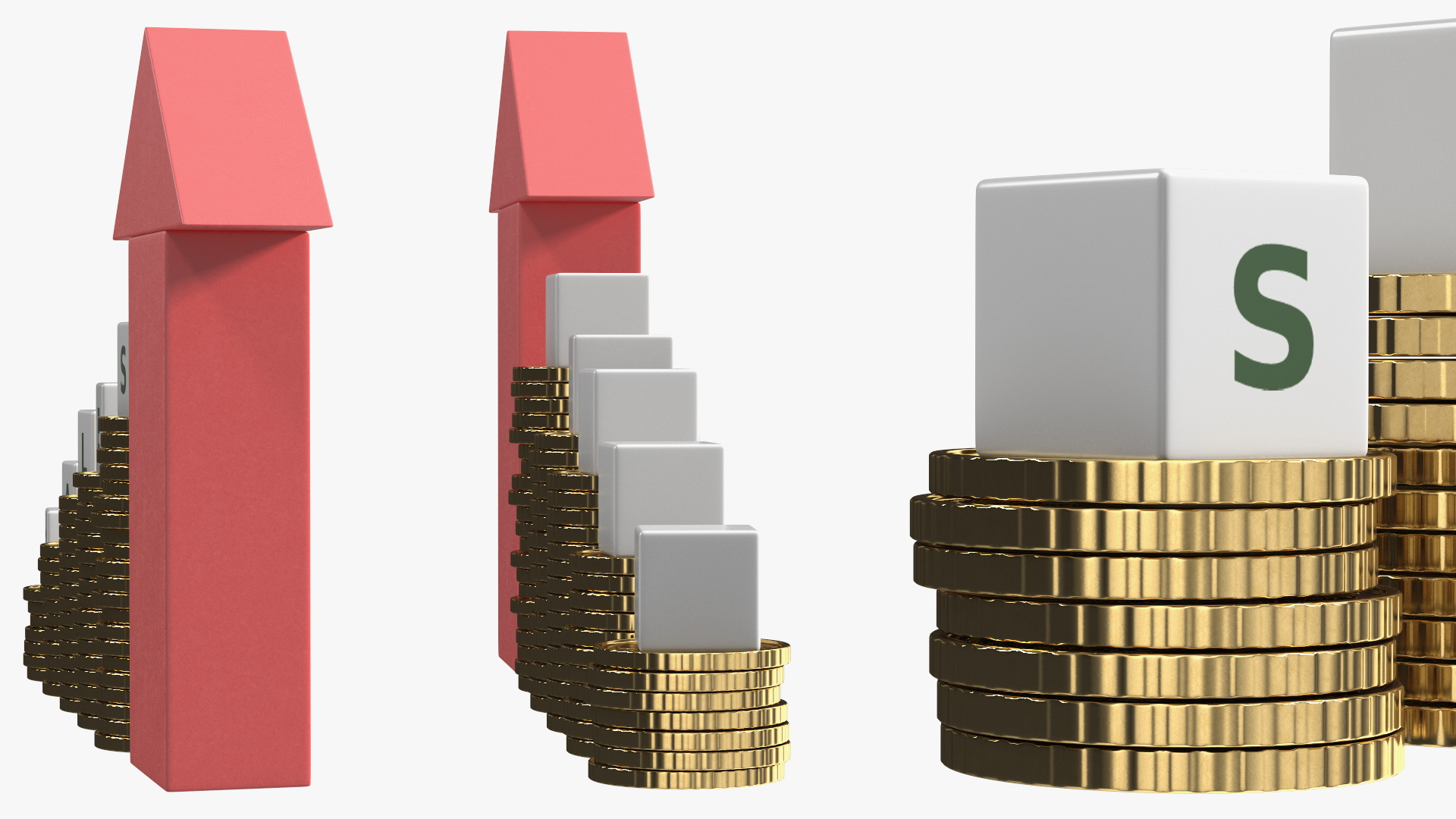 3D Stacked Coins with Letter Cubes