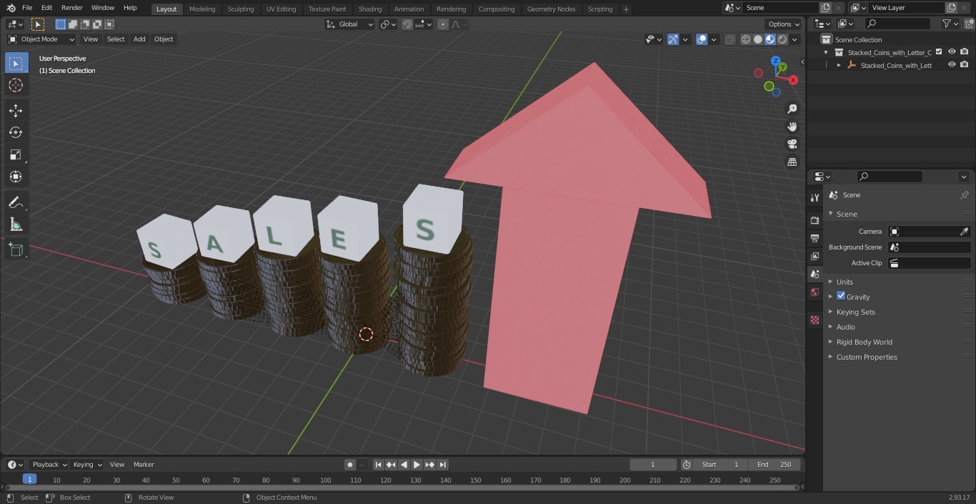 3D Stacked Coins with Letter Cubes