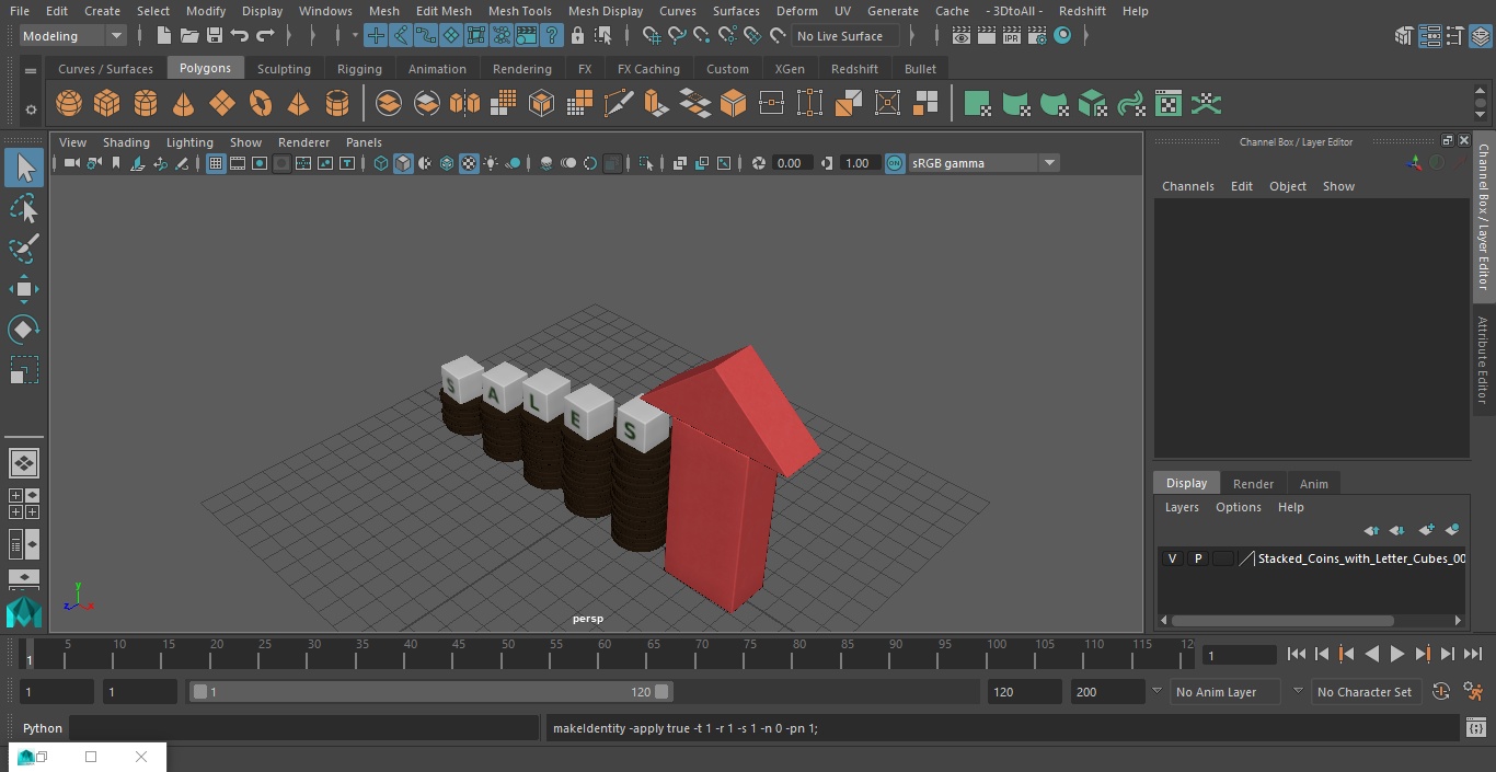 3D Stacked Coins with Letter Cubes