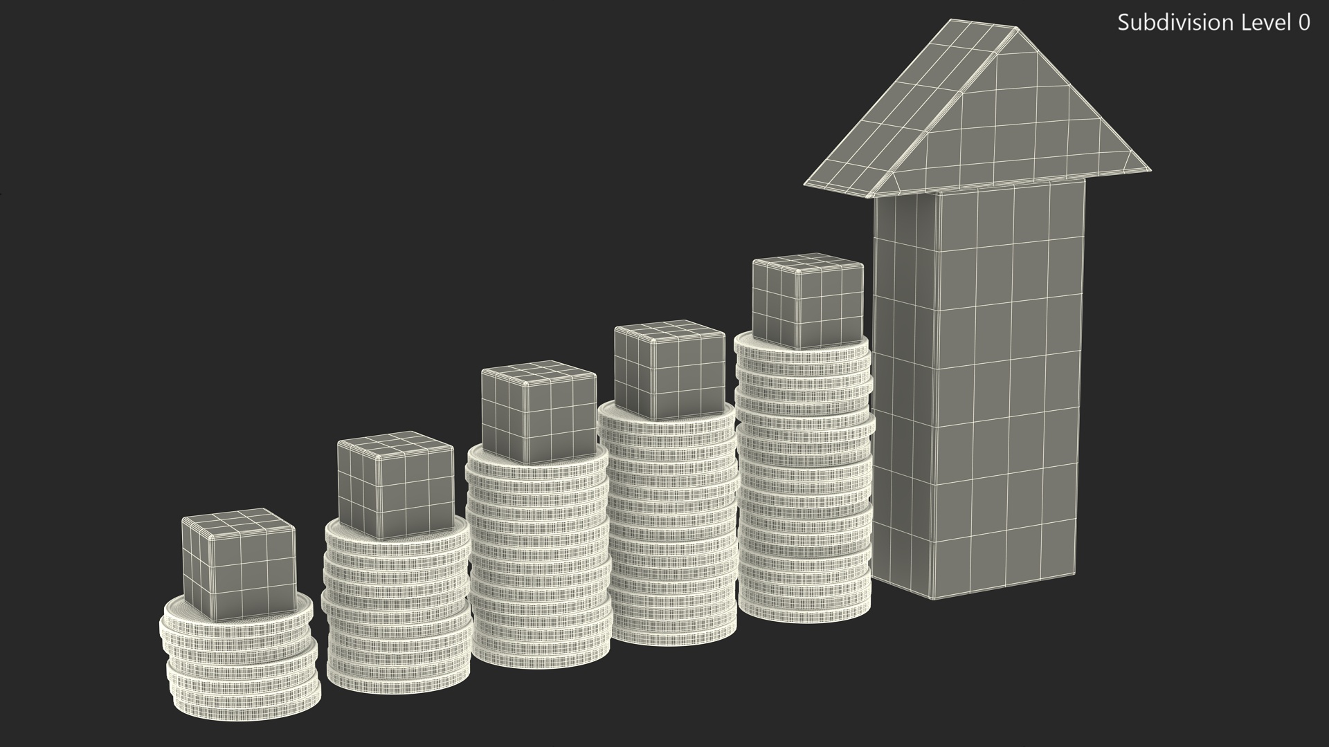 3D Stacked Coins with Letter Cubes