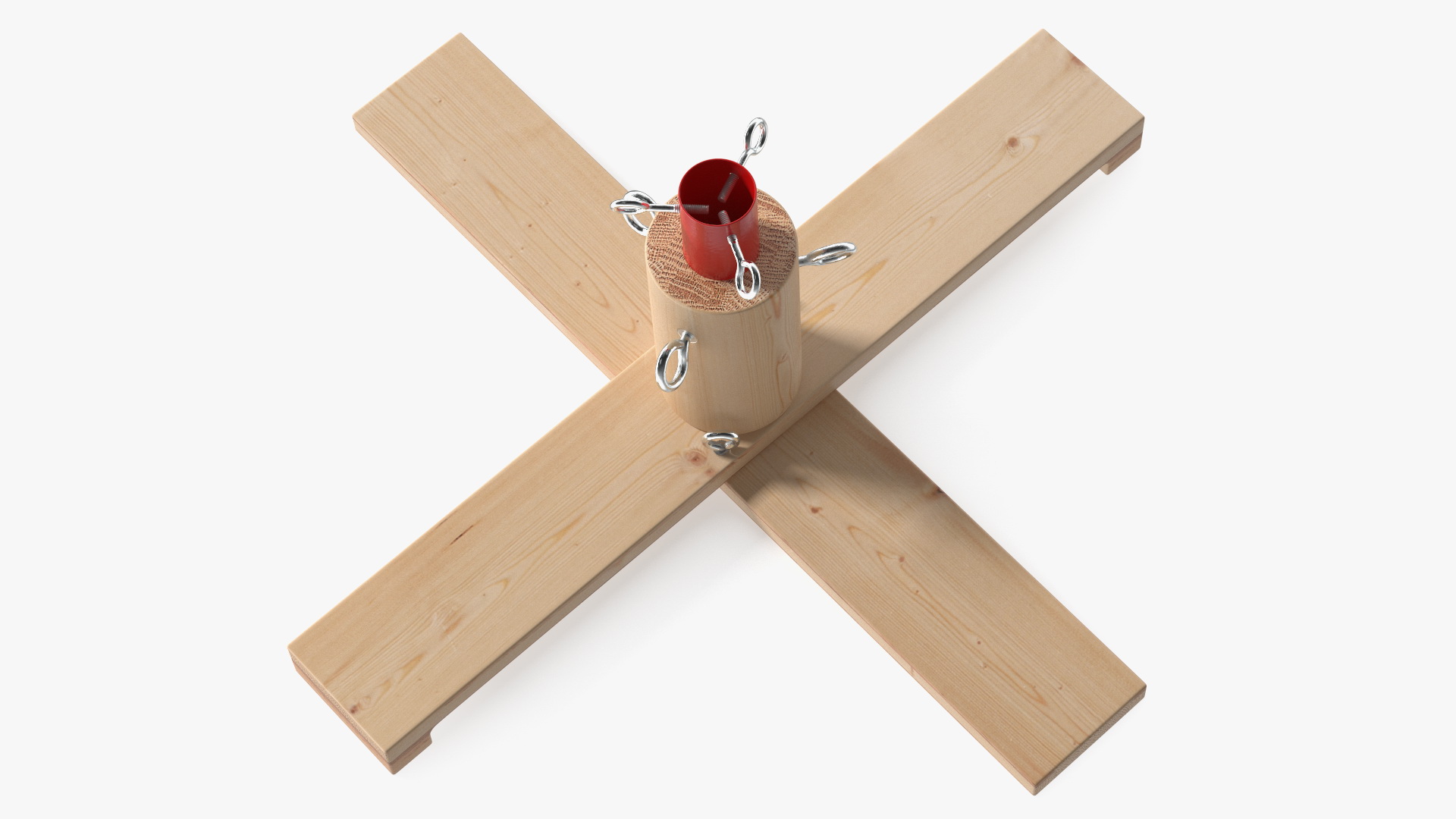 Wooden Christmas Tree Stand with Red Metal 3D