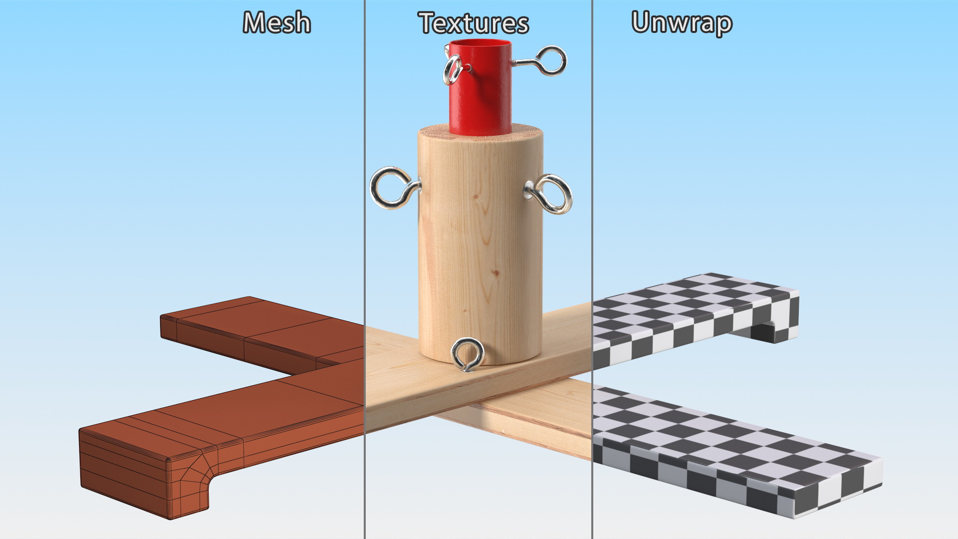 Wooden Christmas Tree Stand with Red Metal 3D