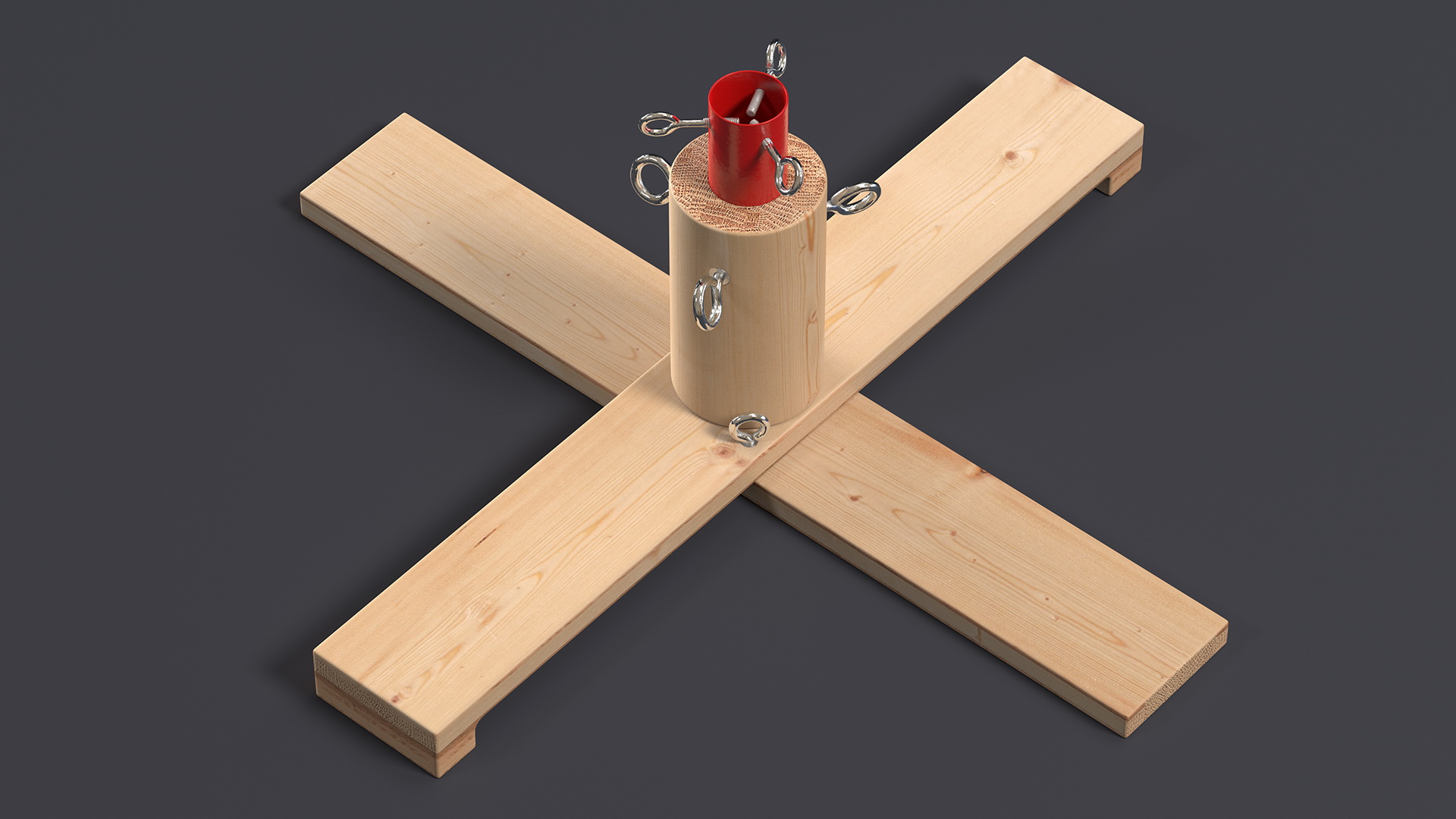 Wooden Christmas Tree Stand with Red Metal 3D