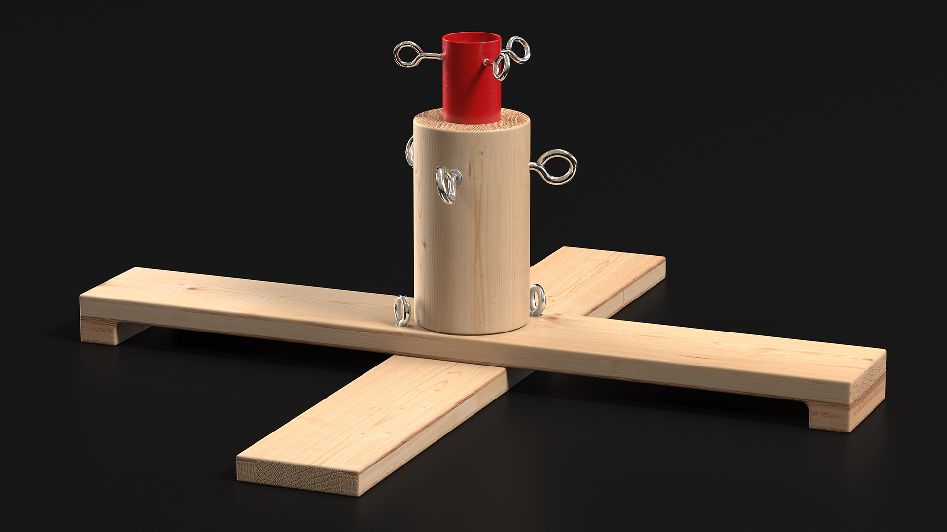 Wooden Christmas Tree Stand with Red Metal 3D