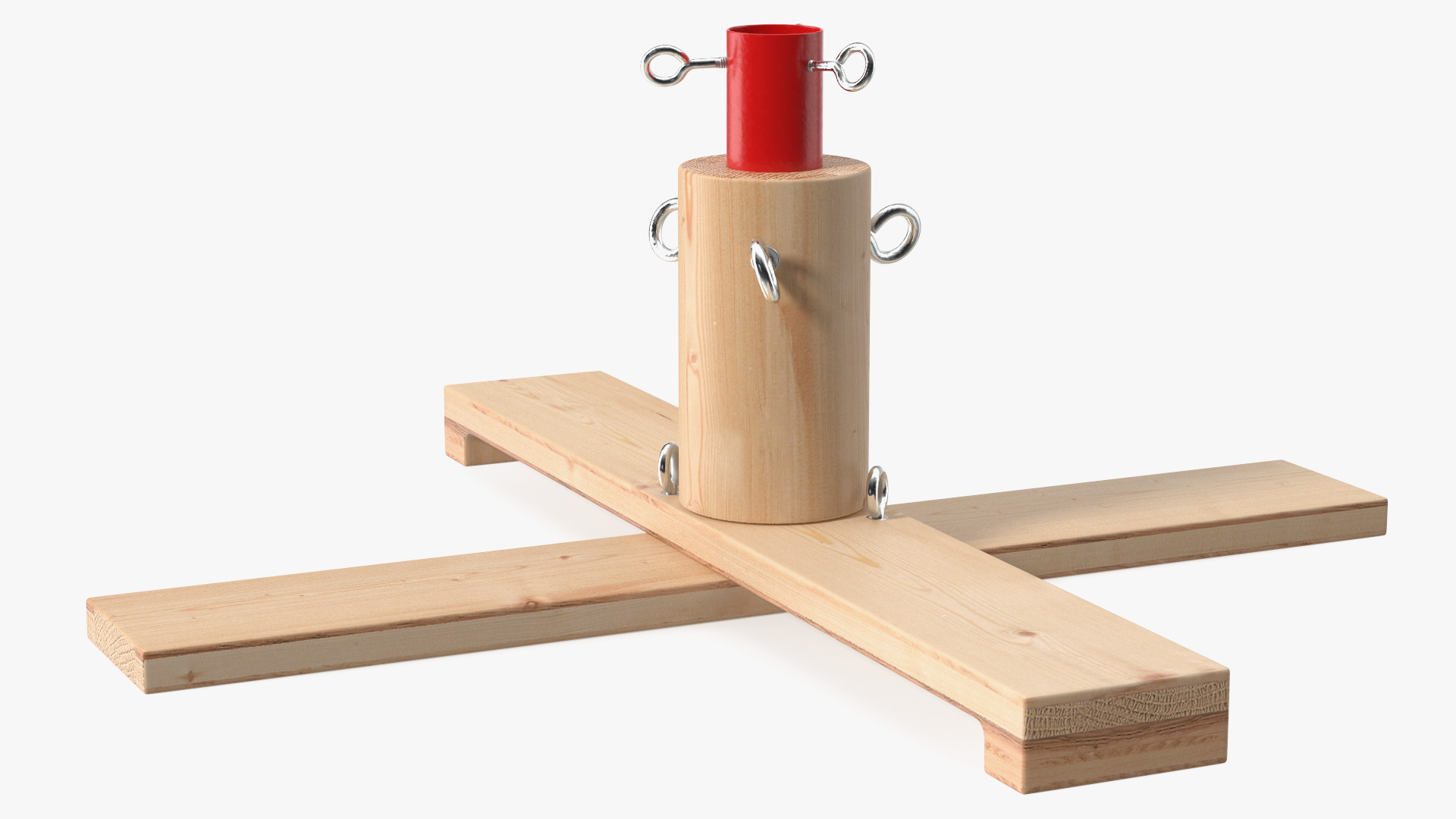 Wooden Christmas Tree Stand with Red Metal 3D