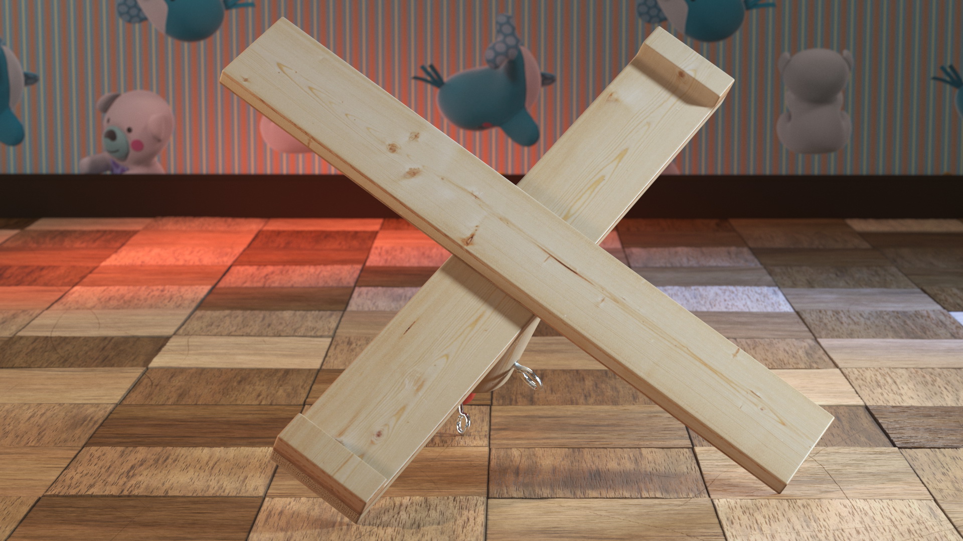 Wooden Christmas Tree Stand with Red Metal 3D