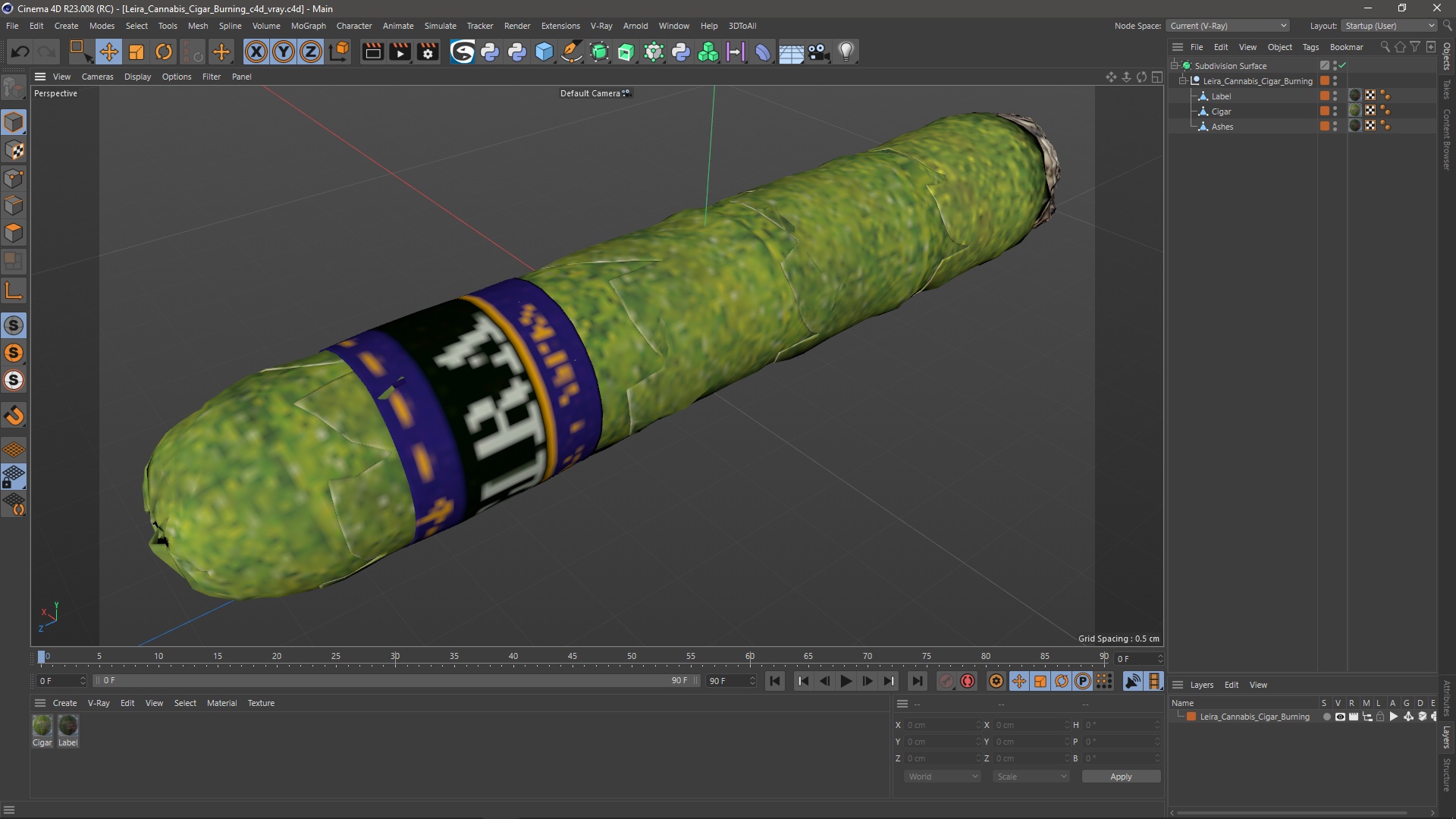 3D Leira Cannabis Cigar Burning model