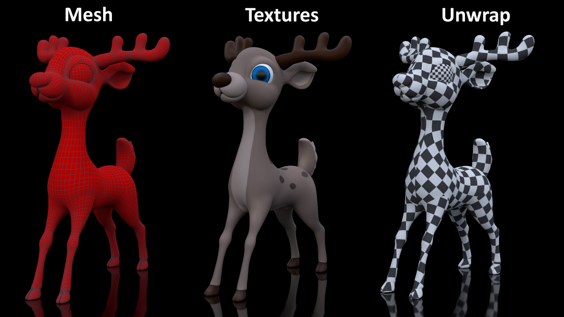 3D Grey Cartoon Deer Rigged for Maya model